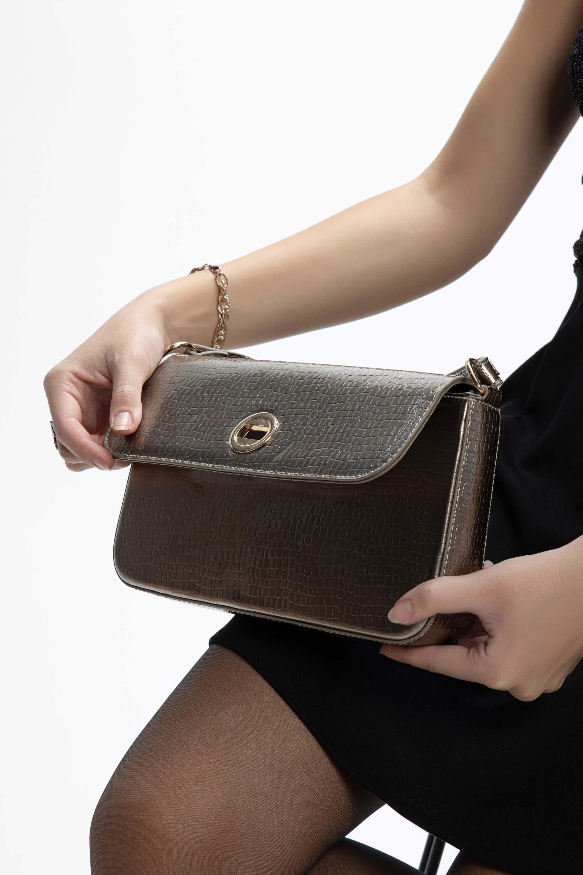 Tamer Tanca Kadın Vegan Antrasit Rugan Kol Çantası