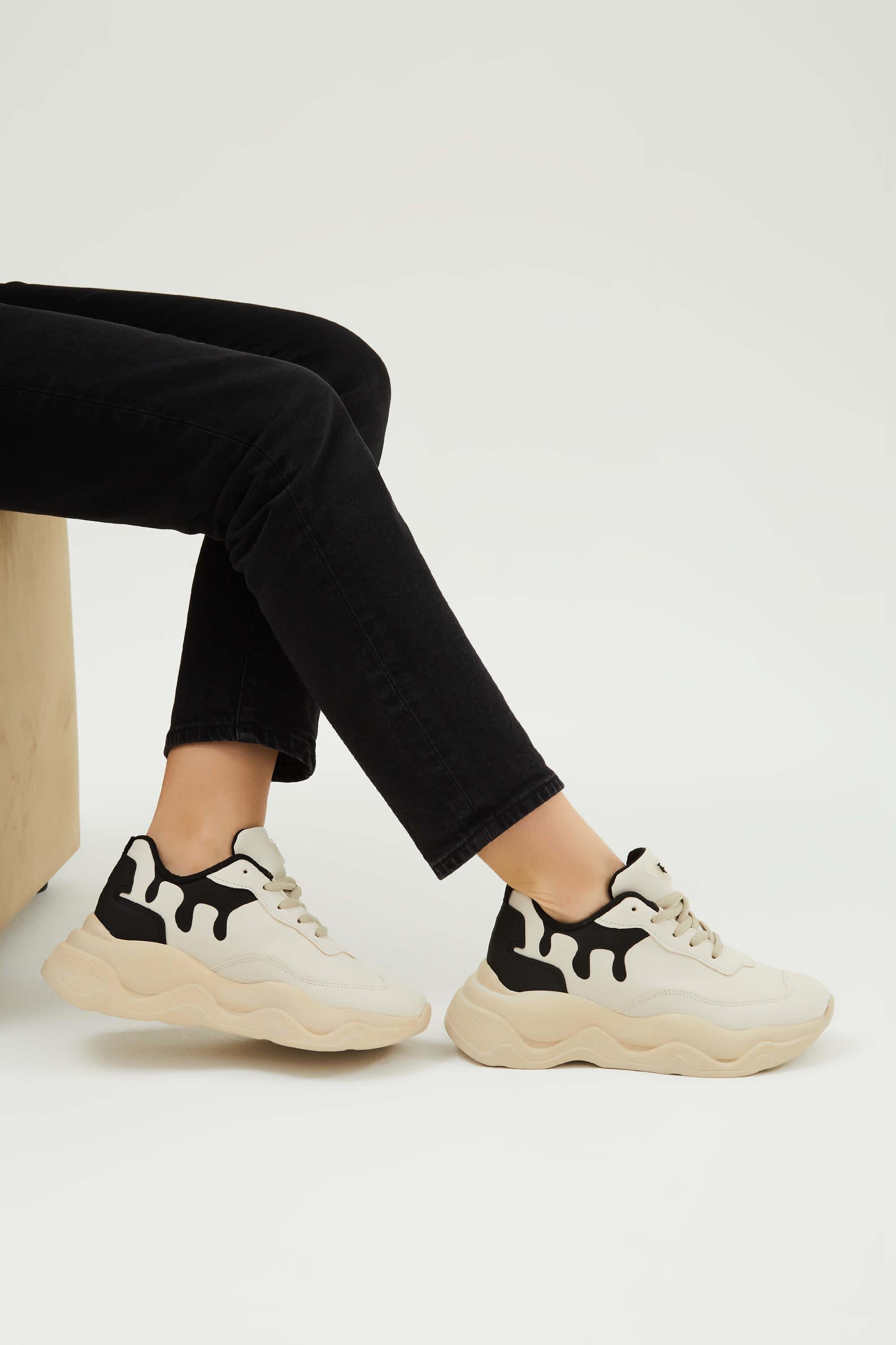 Tamer Tanca Kadın Vegan Bej/Siyah Sneakers & Spor Ayakkabı