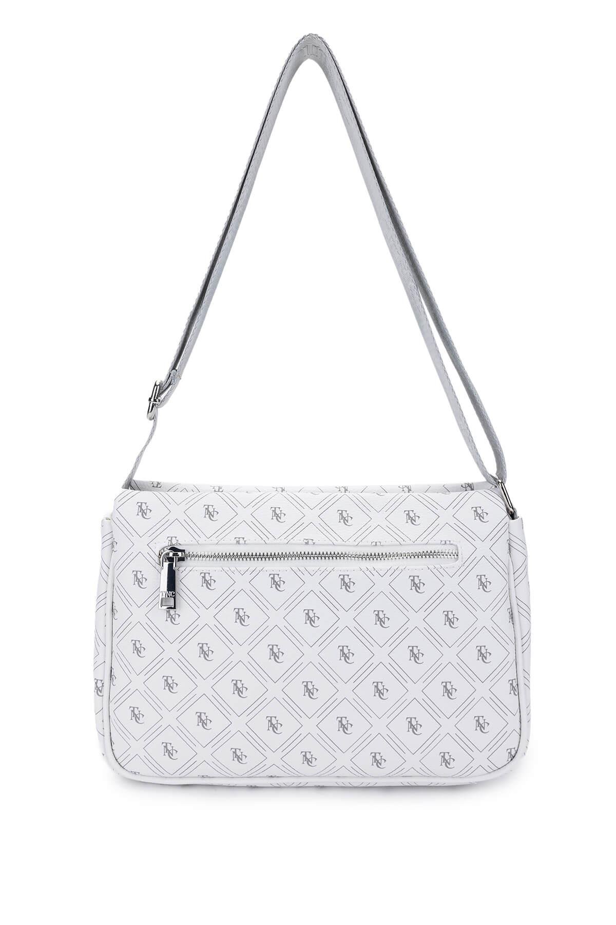 Tamer Tanca Kadın Vegan Beyaz Desen Omuz Çanta