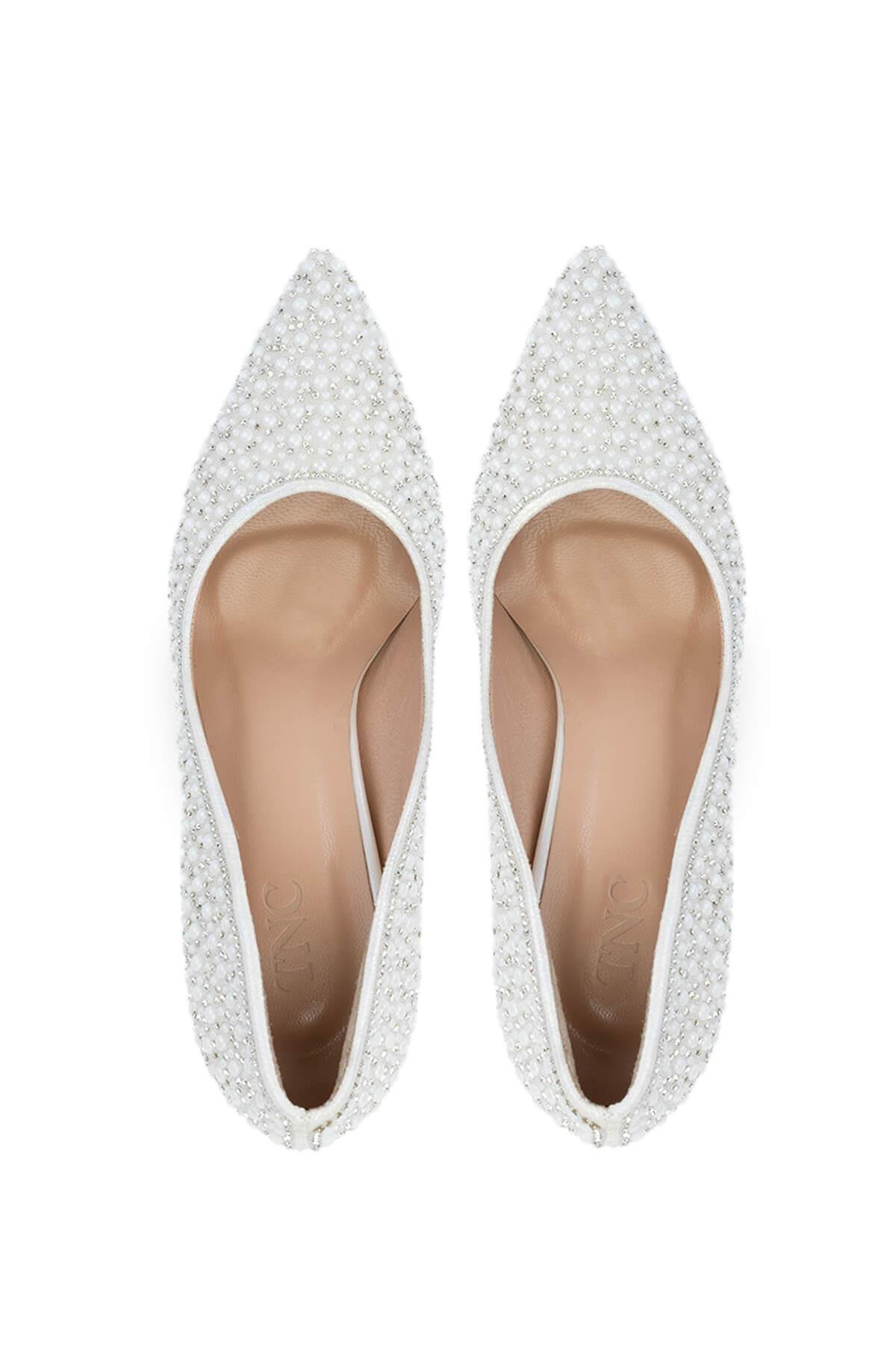 Tamer Tanca Kadın Vegan Beyaz Sedef Topuklu Ayakkabı