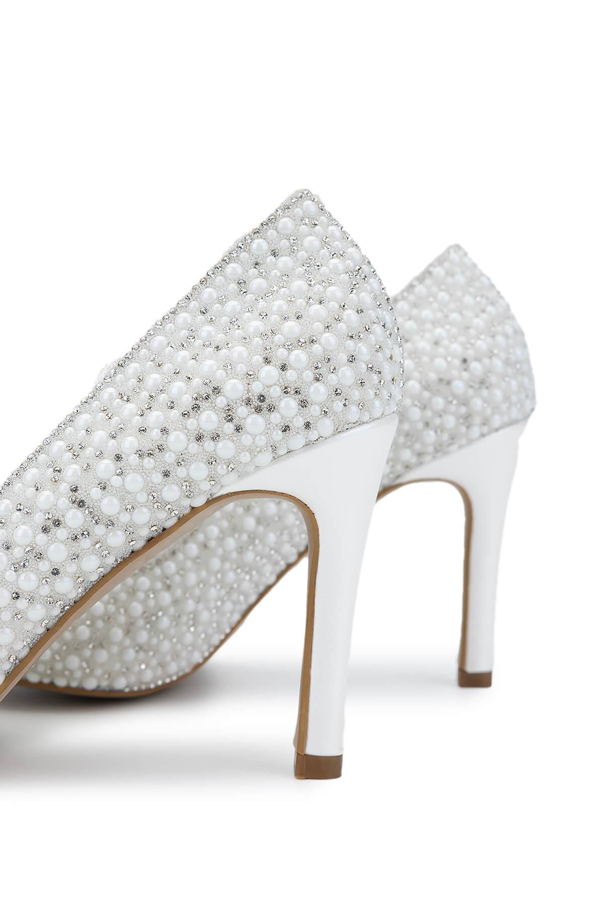 Tamer Tanca Kadın Vegan Beyaz Sedef Topuklu Ayakkabı