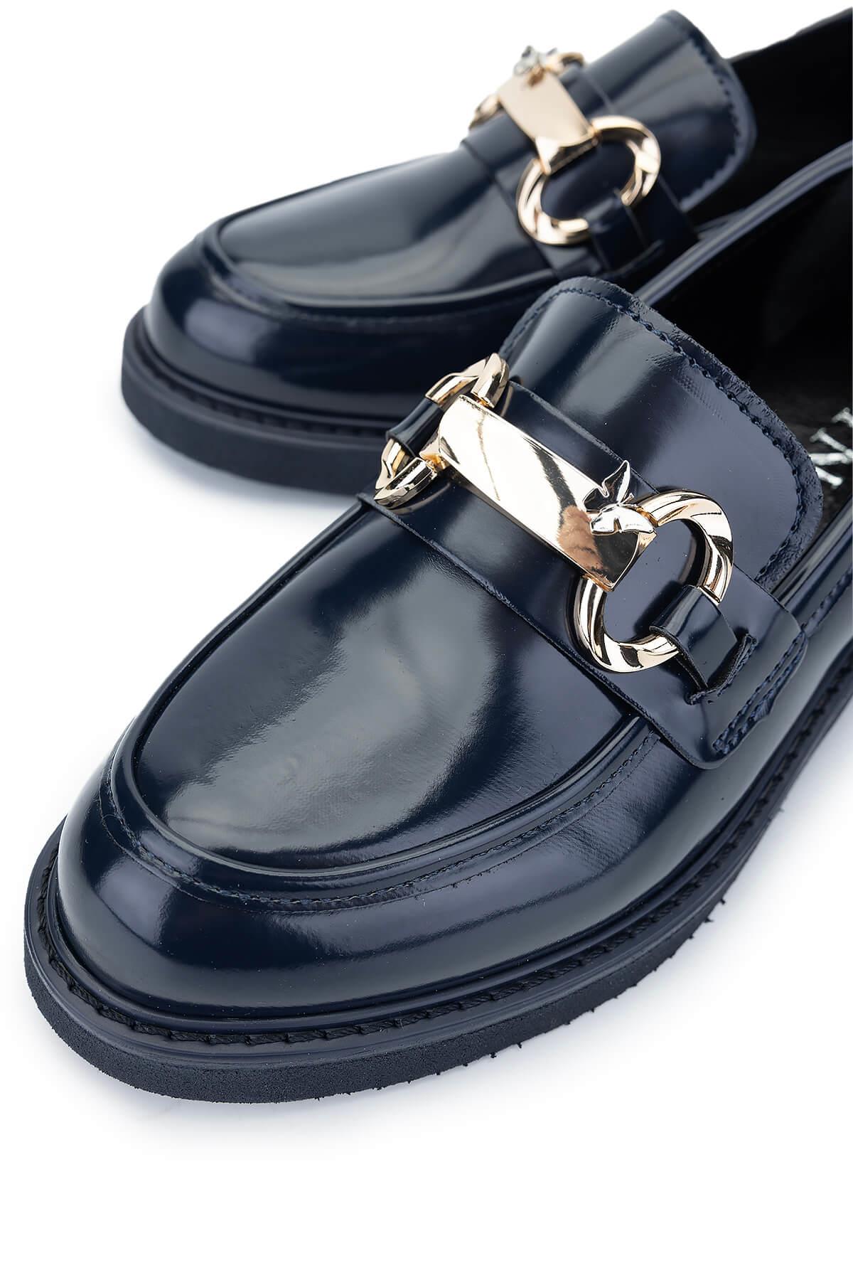 Tamer Tanca Kadın Vegan Lacivert Loafer Ayakkabı