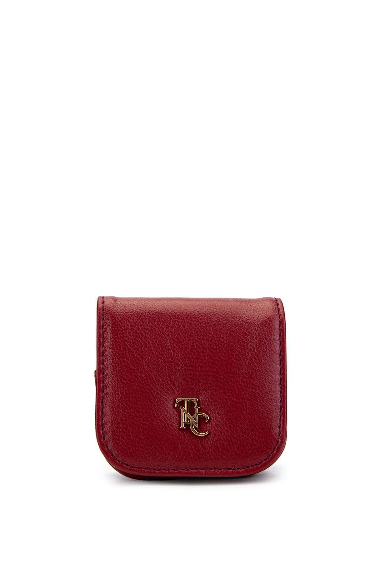 Tamer Tanca Unisex Hakiki Deri Bordo Airpods Kılıfı Cuzdan