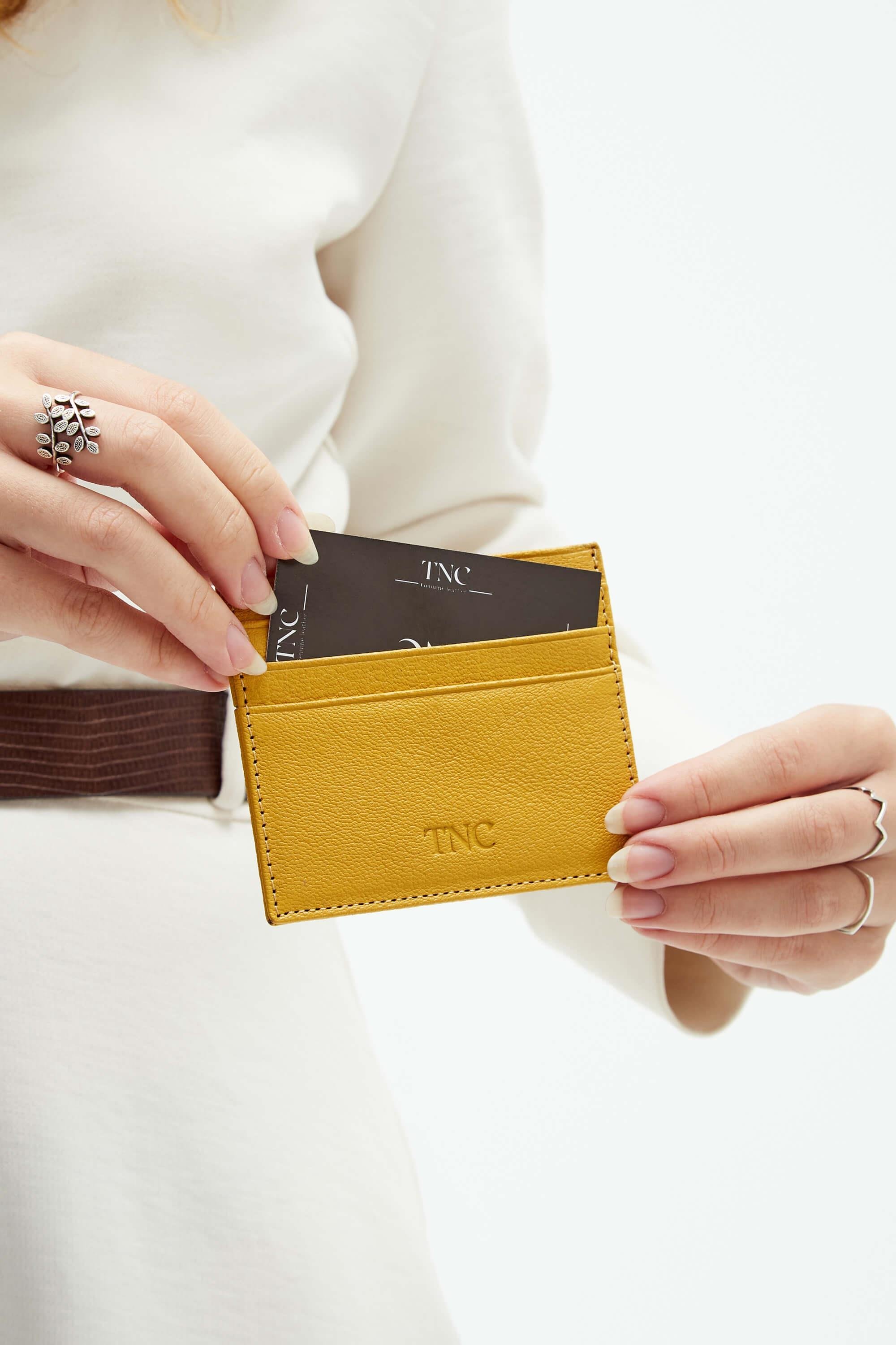 Tamer Tanca Unisex Hakiki Deri Sarı Kartlık