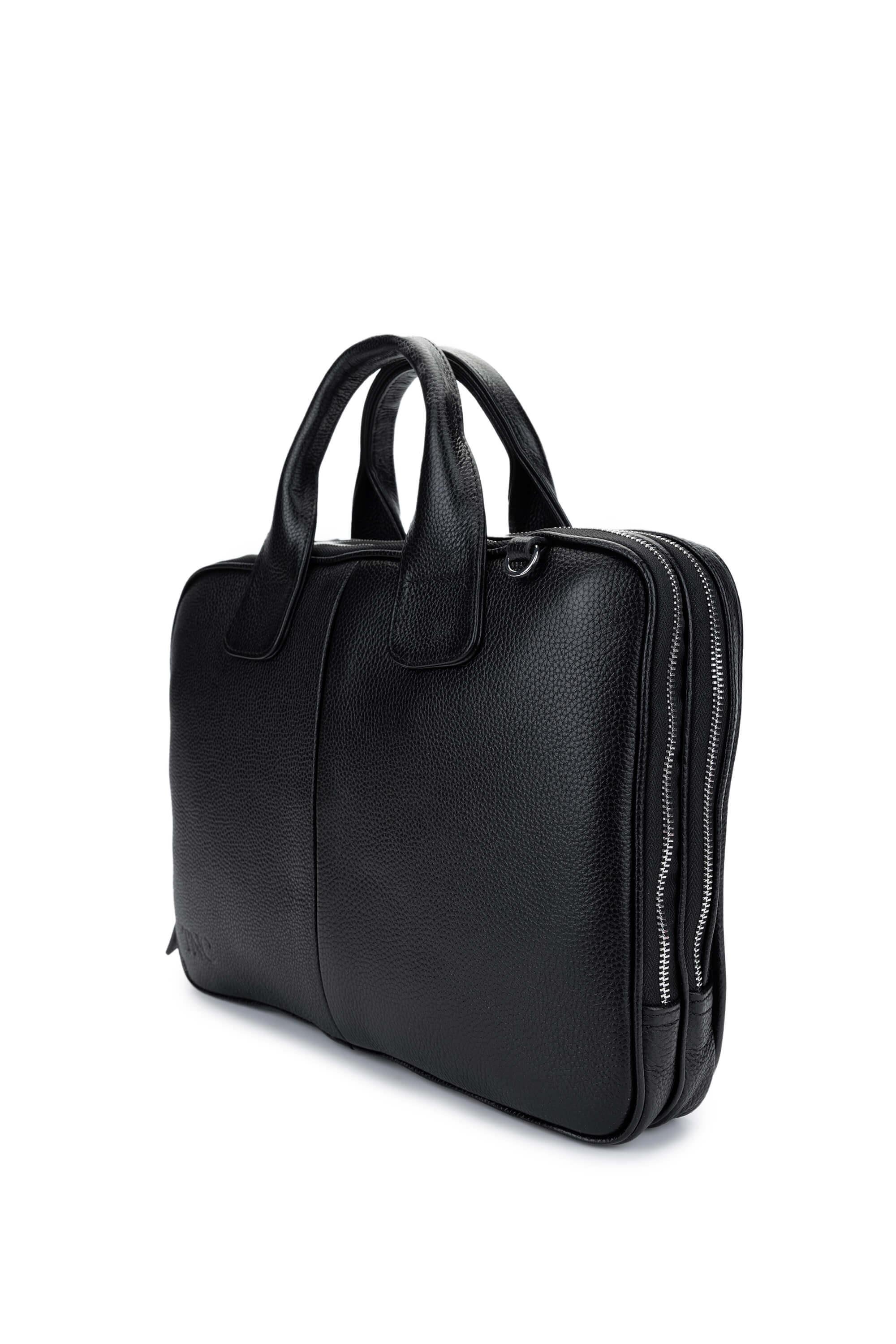 Tamer Tanca Unisex Hakiki Deri Siyah Floter Evrak Çantası