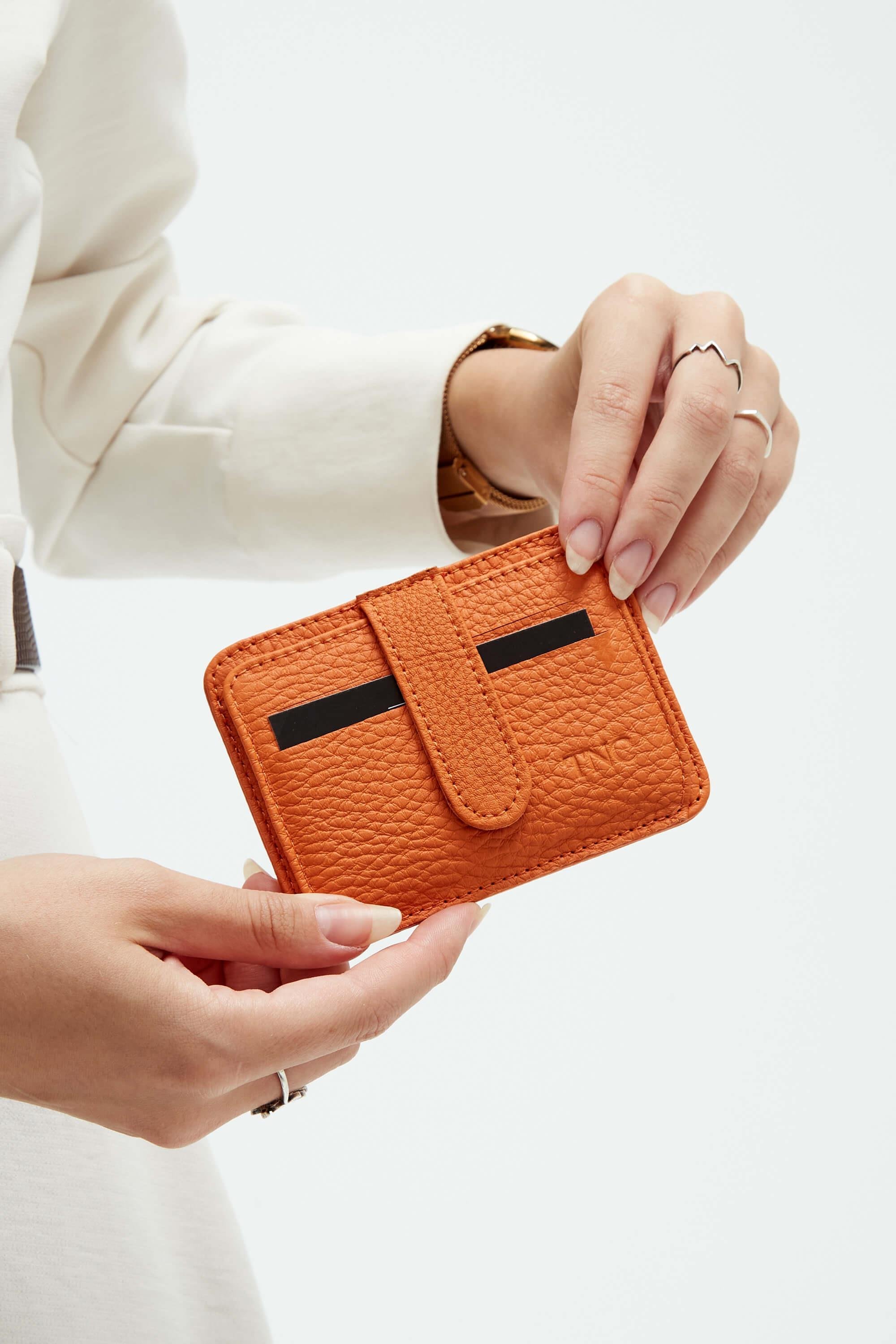 Tamer Tanca Unisex Hakiki Deri Turuncu Kartlık