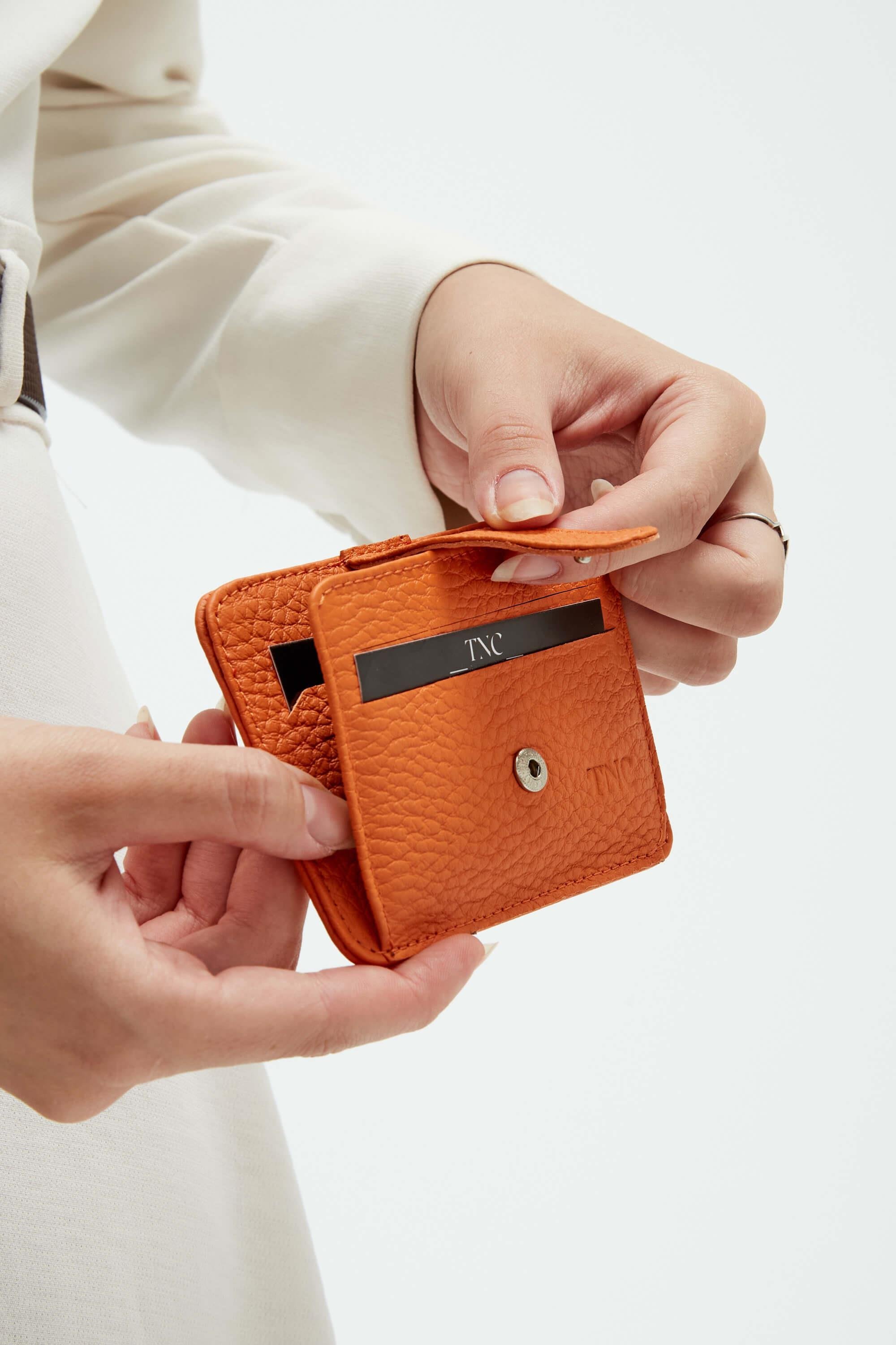 Tamer Tanca Unisex Hakiki Deri Turuncu Kartlık