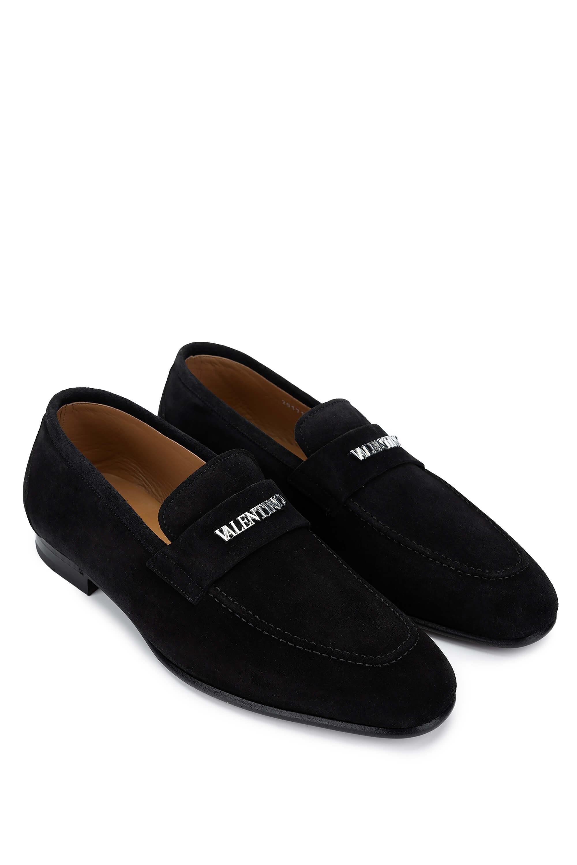 VALENTINO Erkek Hakiki Deri Siyah Süet Loafer Ayakkabı