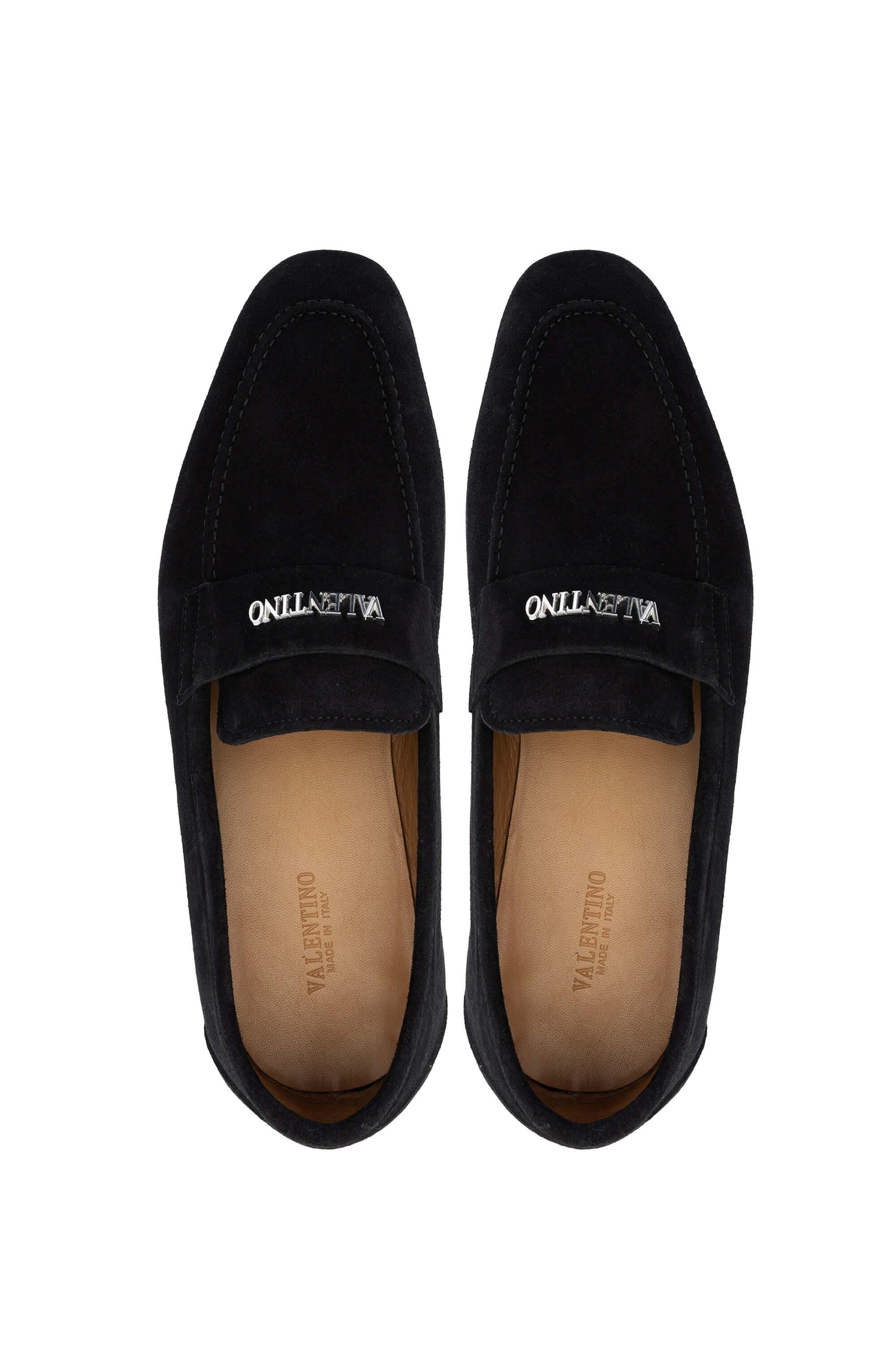 VALENTINO Erkek Hakiki Deri Siyah Süet Loafer Ayakkabı