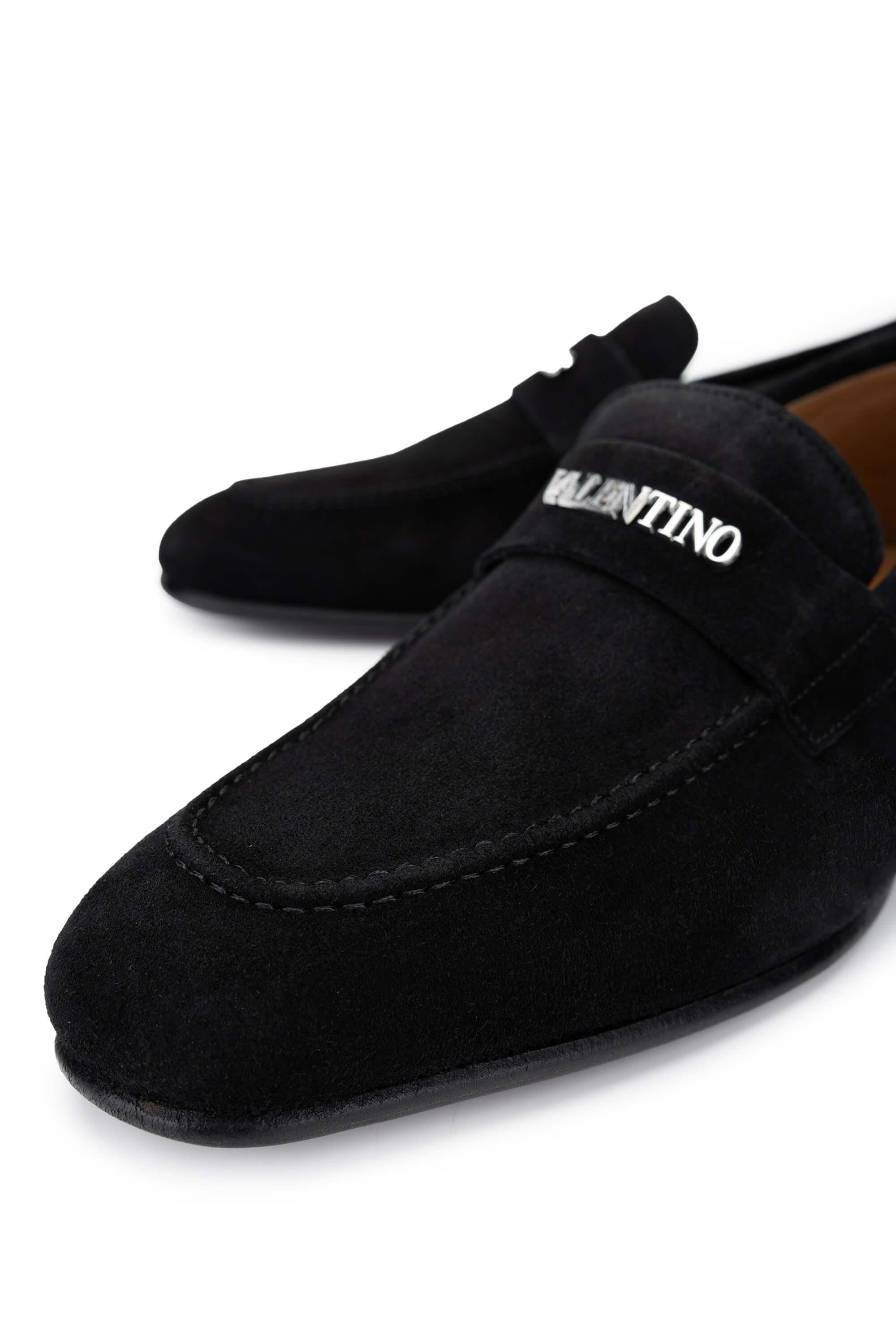 VALENTINO Erkek Hakiki Deri Siyah Süet Loafer Ayakkabı