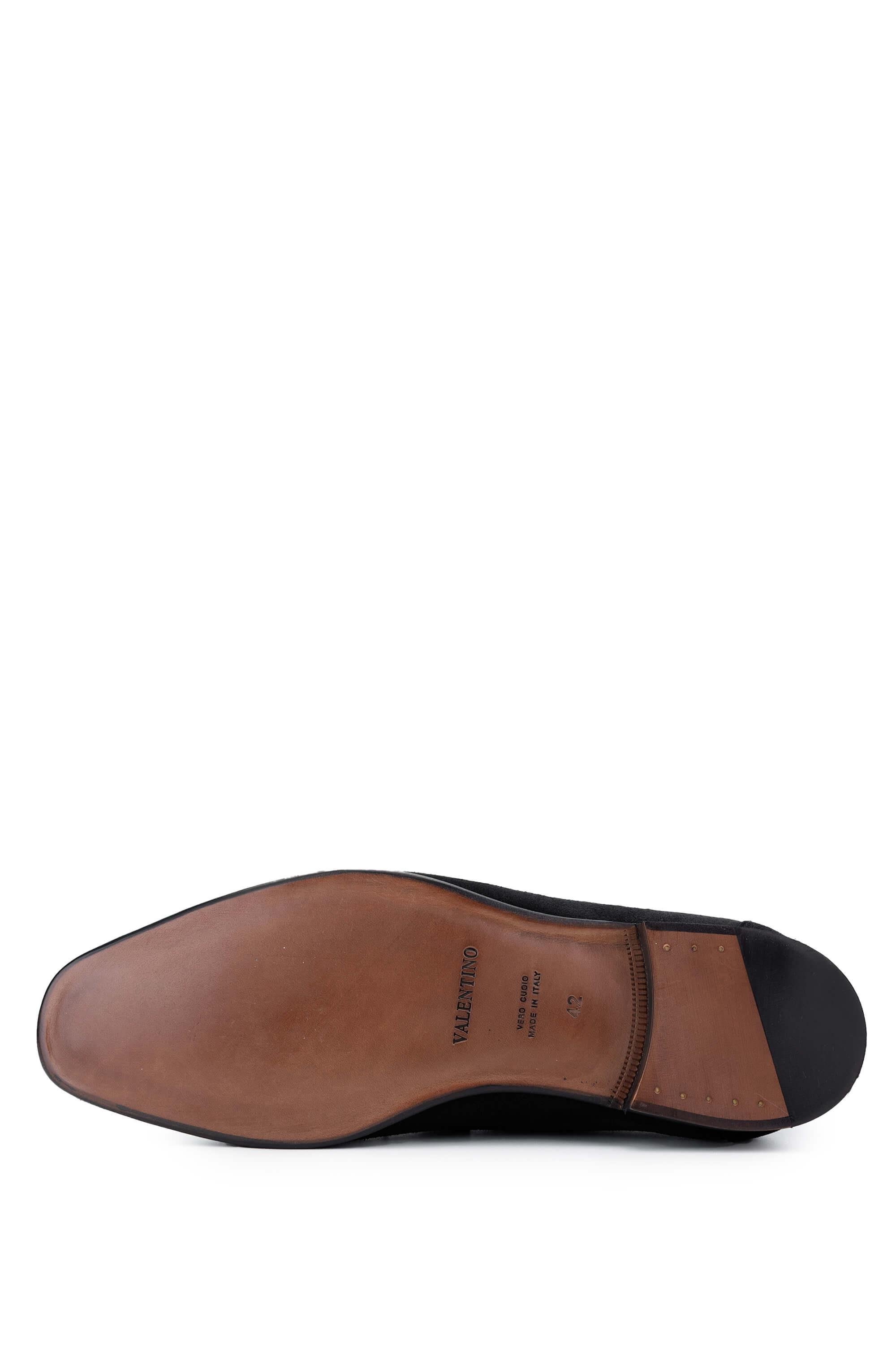 VALENTINO Erkek Hakiki Deri Siyah Süet Loafer Ayakkabı
