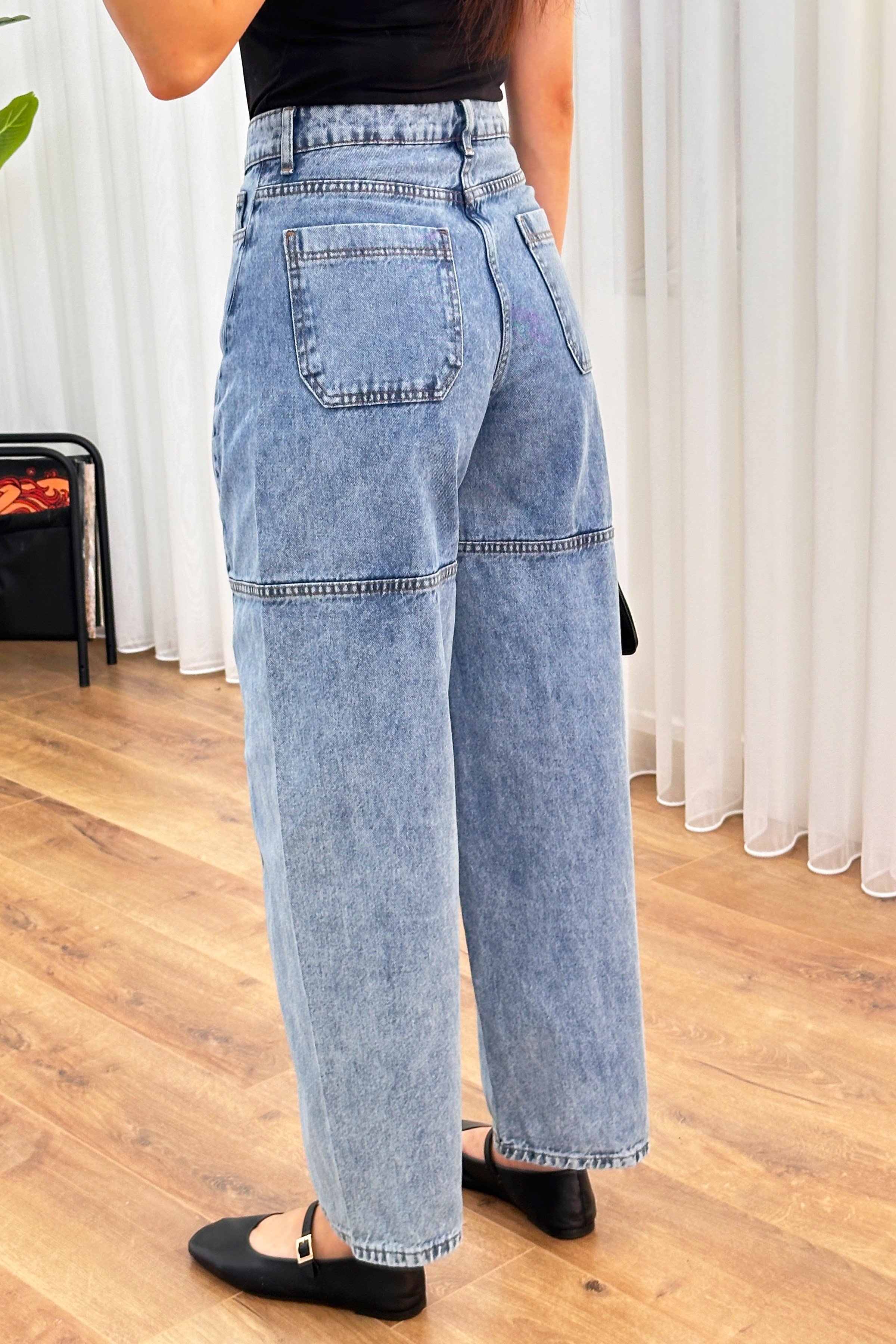 Balon Kesim Dikiş Detaylı Yıkamalı Jean