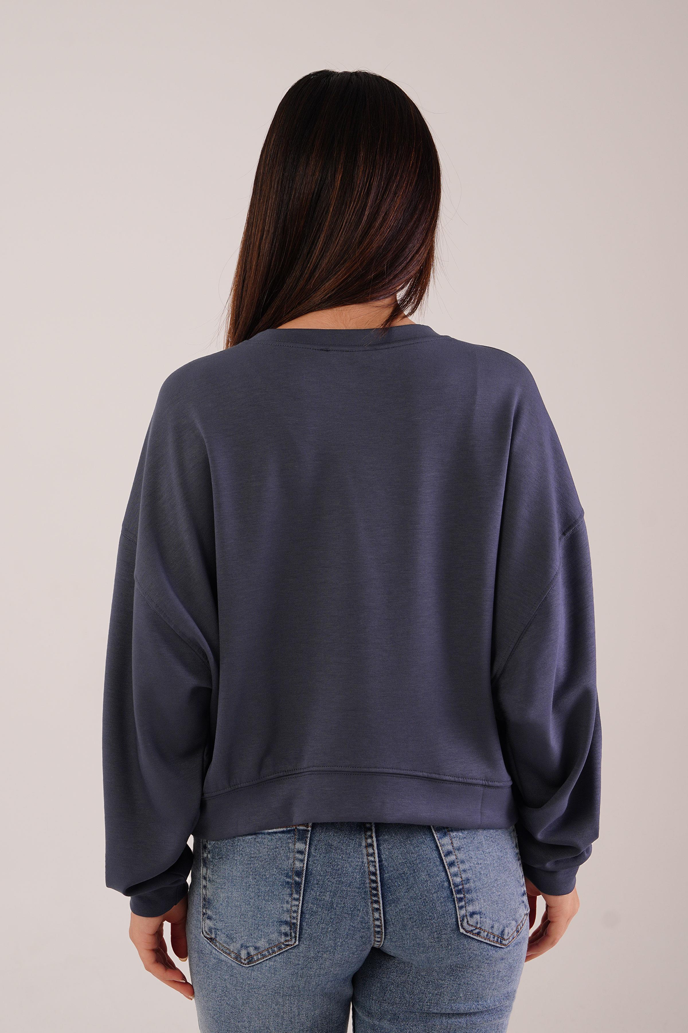 Bisiklet Yaka Basic Modal Antrasit Sweatshirt