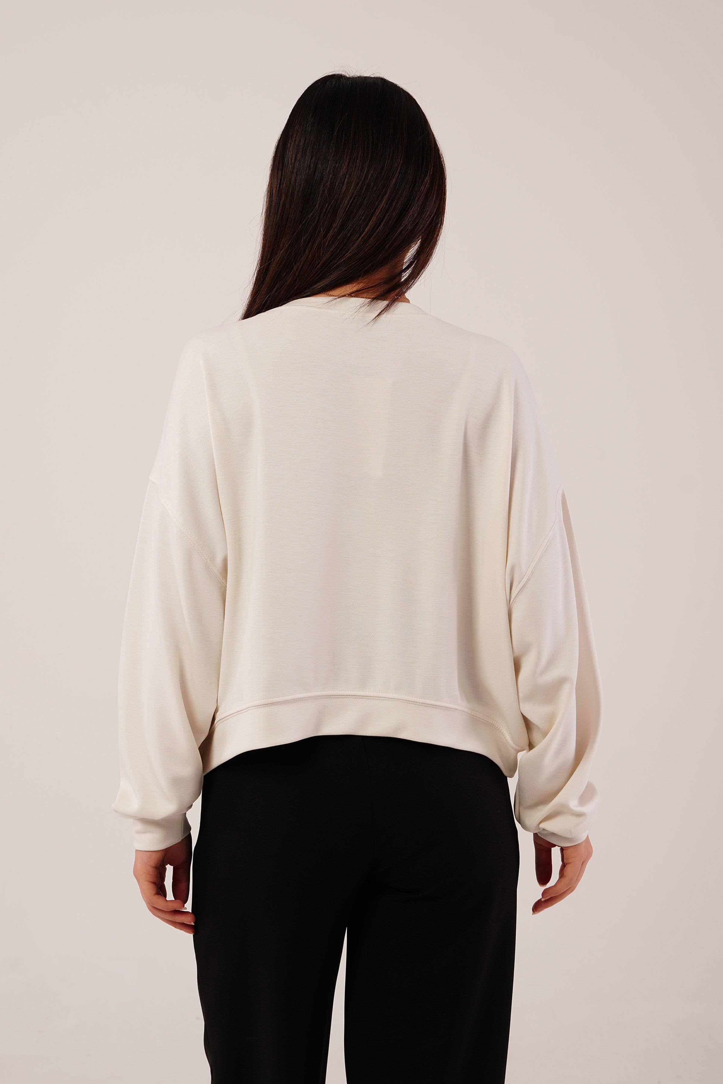 Bisiklet Yaka Basic Modal Bej Sweatshirt
