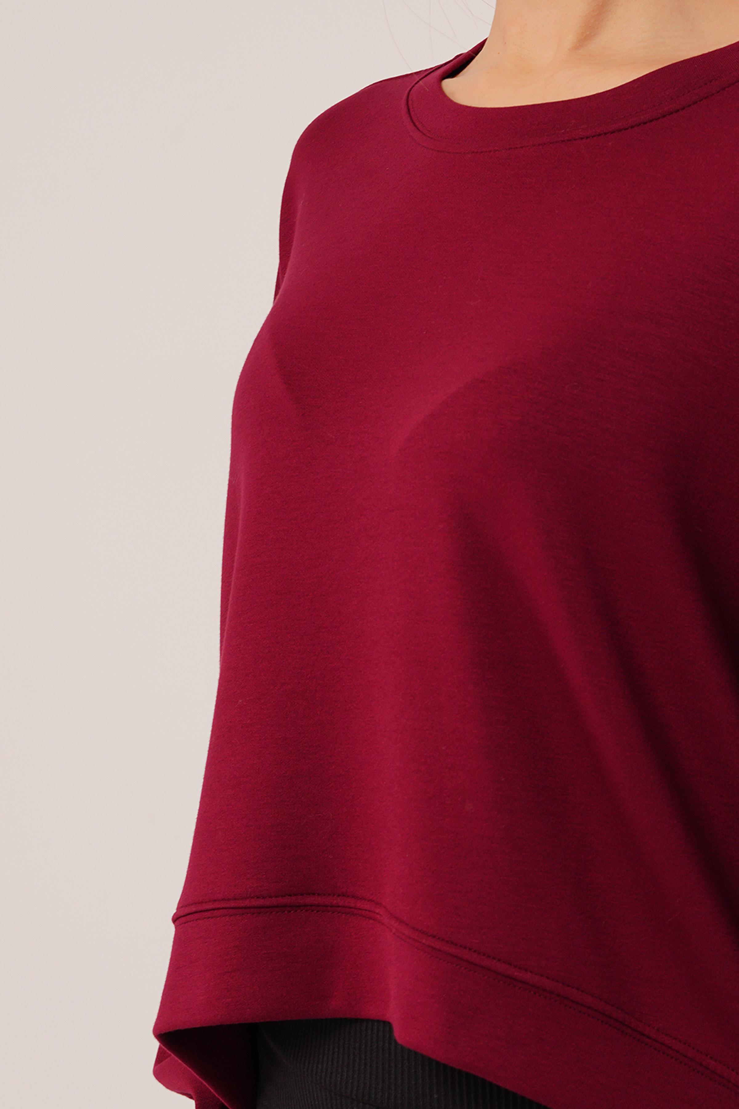 Bisiklet Yaka Basic Modal Bordo Sweatshirt