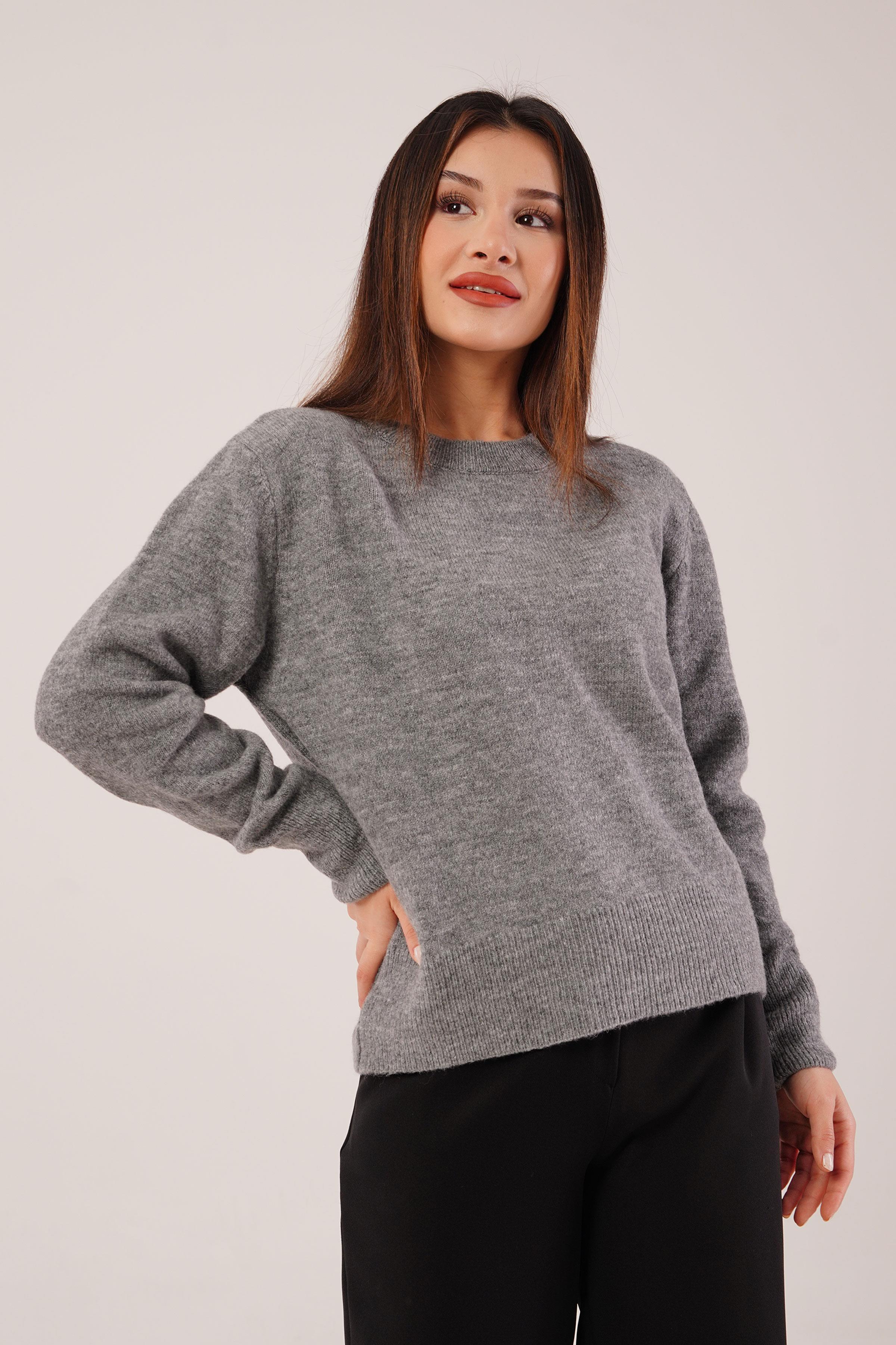 Bisiklet Yaka Düz Model Antrasit Triko Kazak