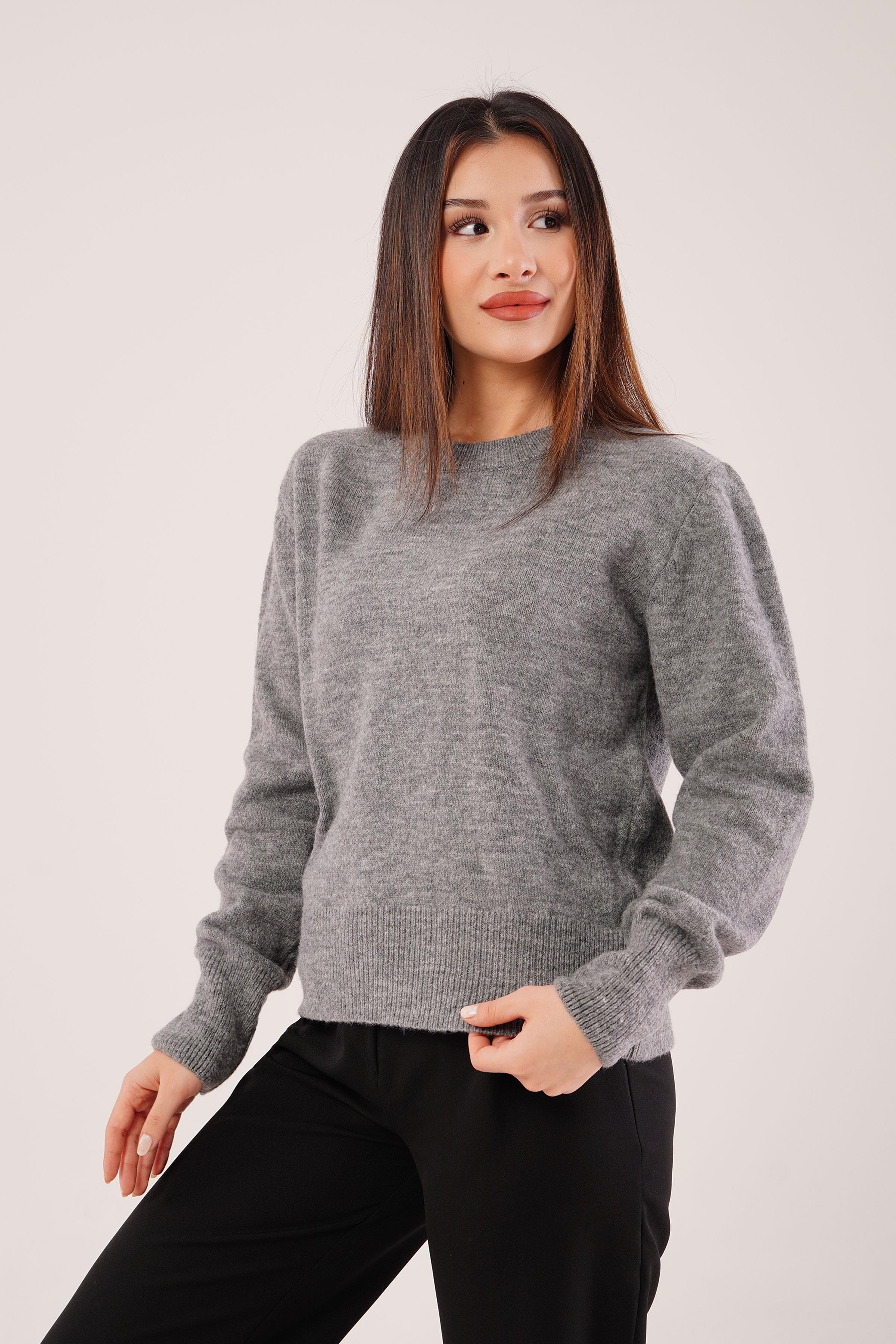 Bisiklet Yaka Düz Model Antrasit Triko Kazak