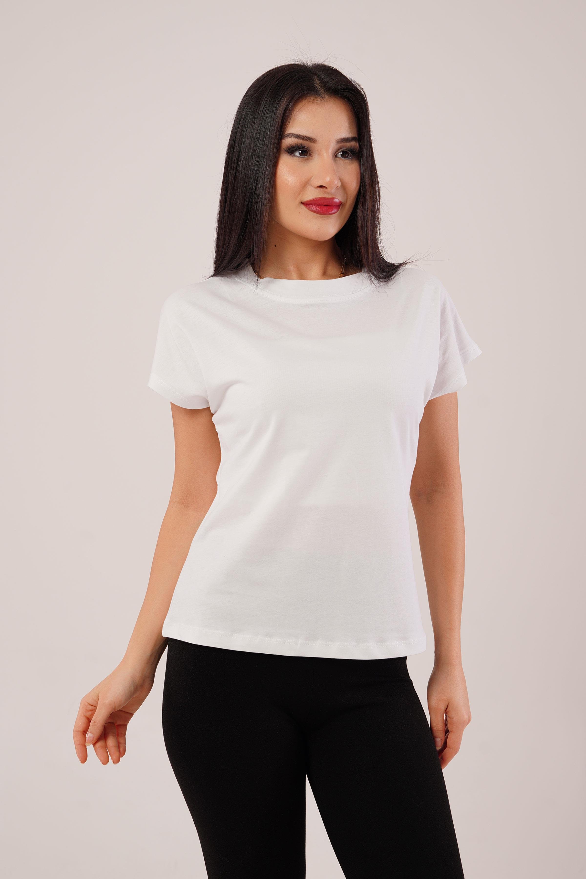 Dik Yaka Kısa Kol Ekru Basic Tişört