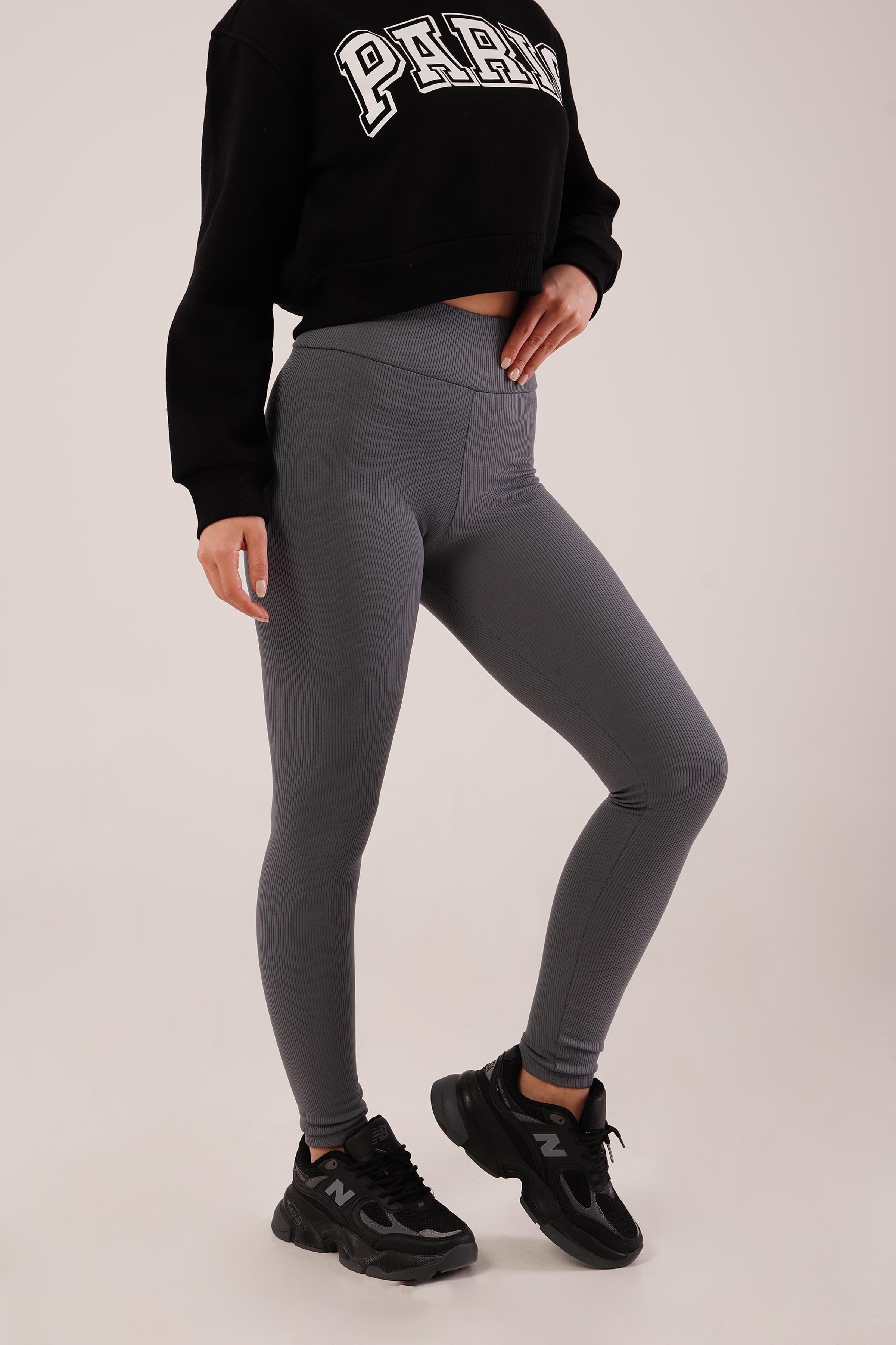 Fitilli Yüksek Bel Örme Füme Tayt