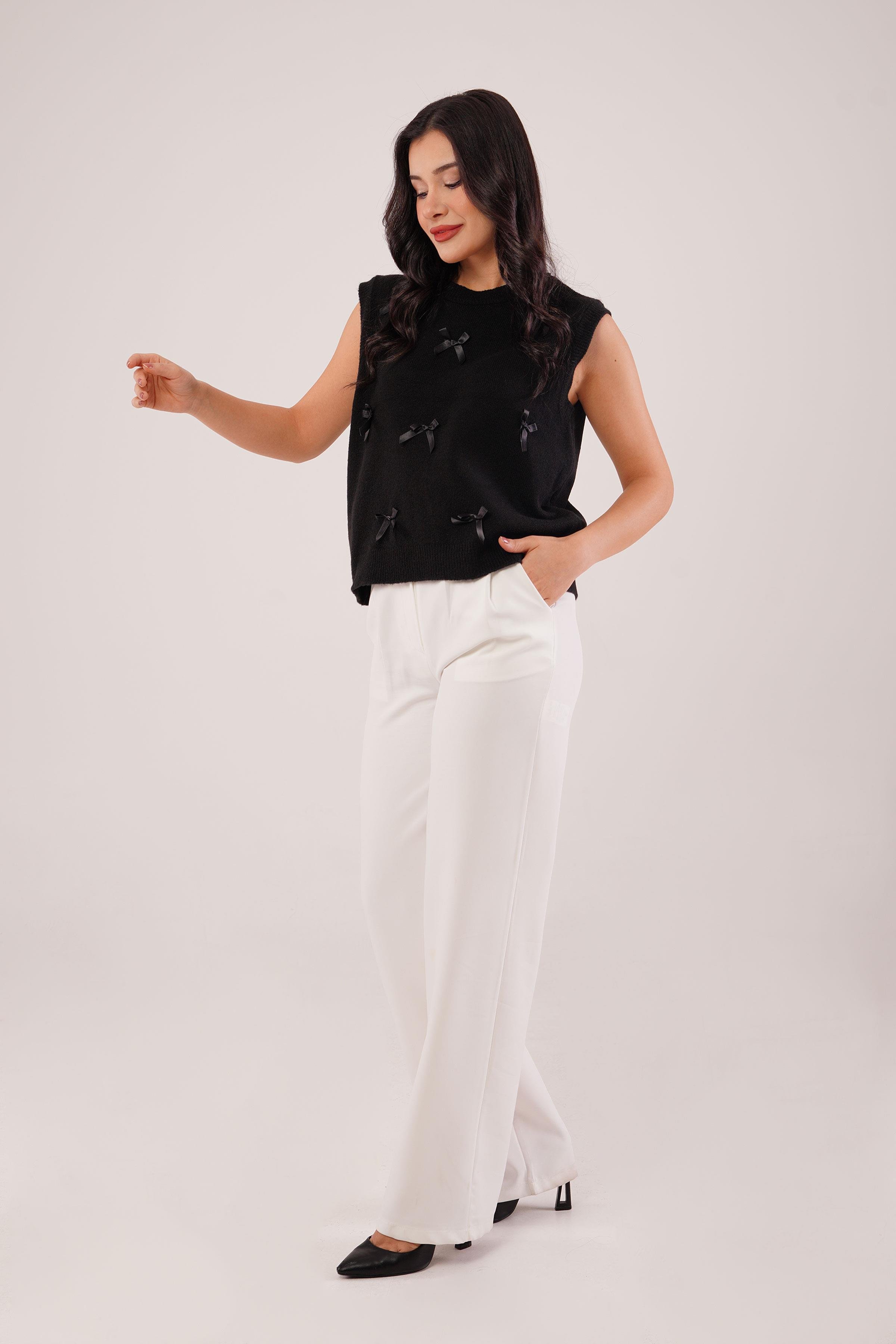 Fiyonklu Siyah Triko Süveter