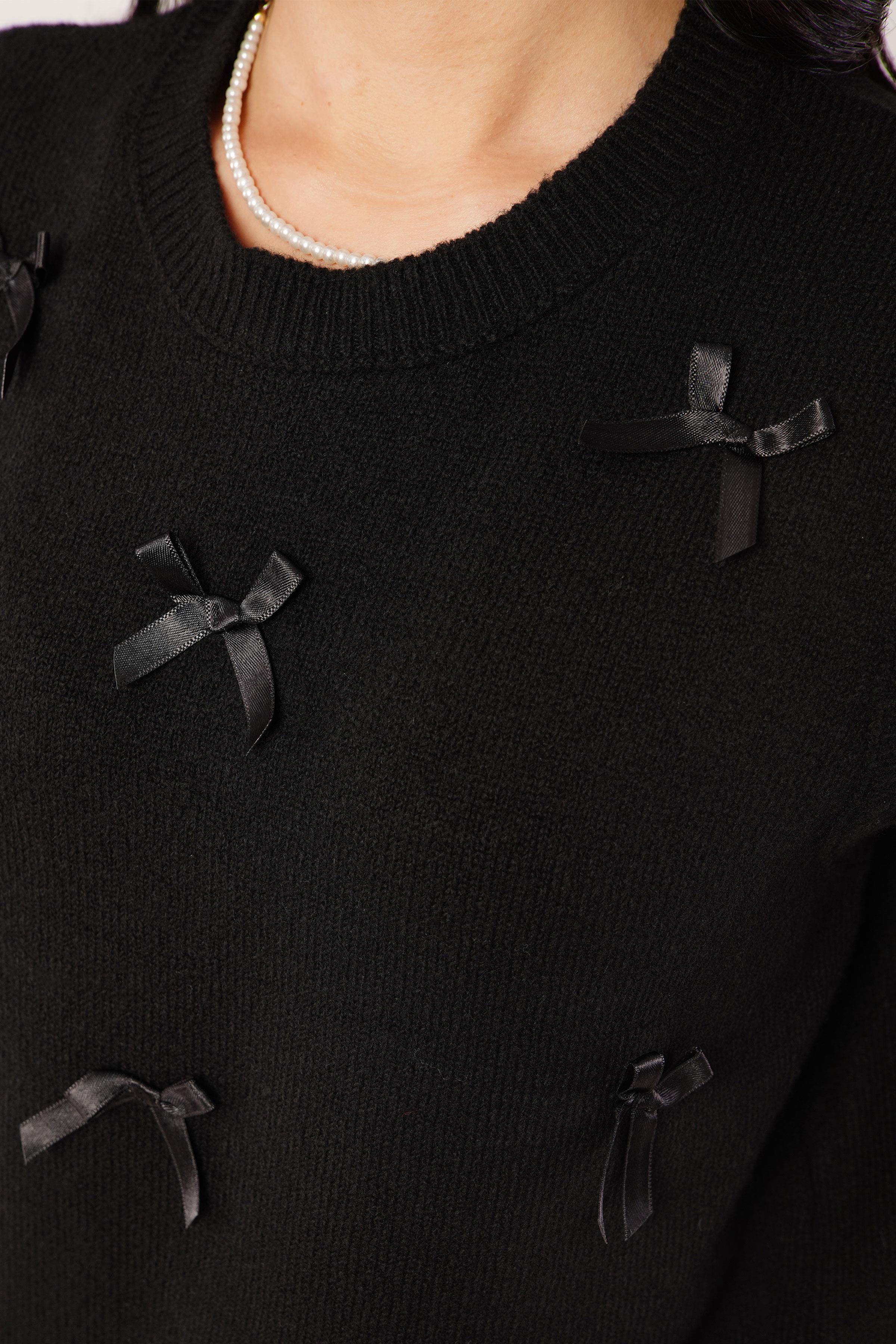 Fiyonklu Siyah Triko Süveter