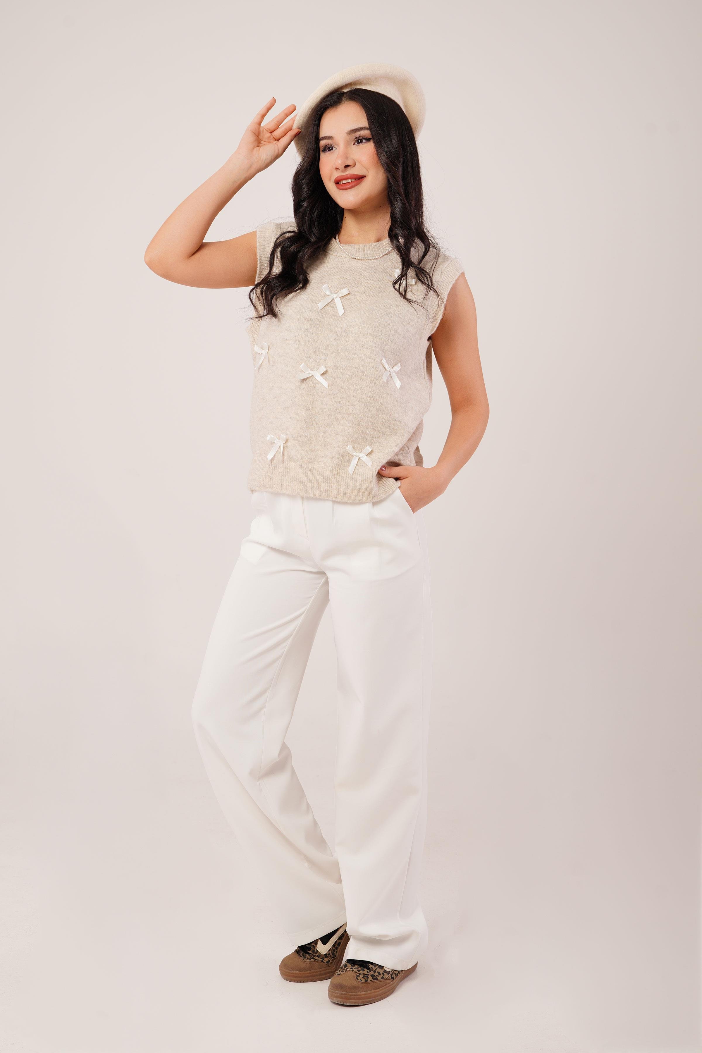 Fiyonklu Taş Triko Süveter