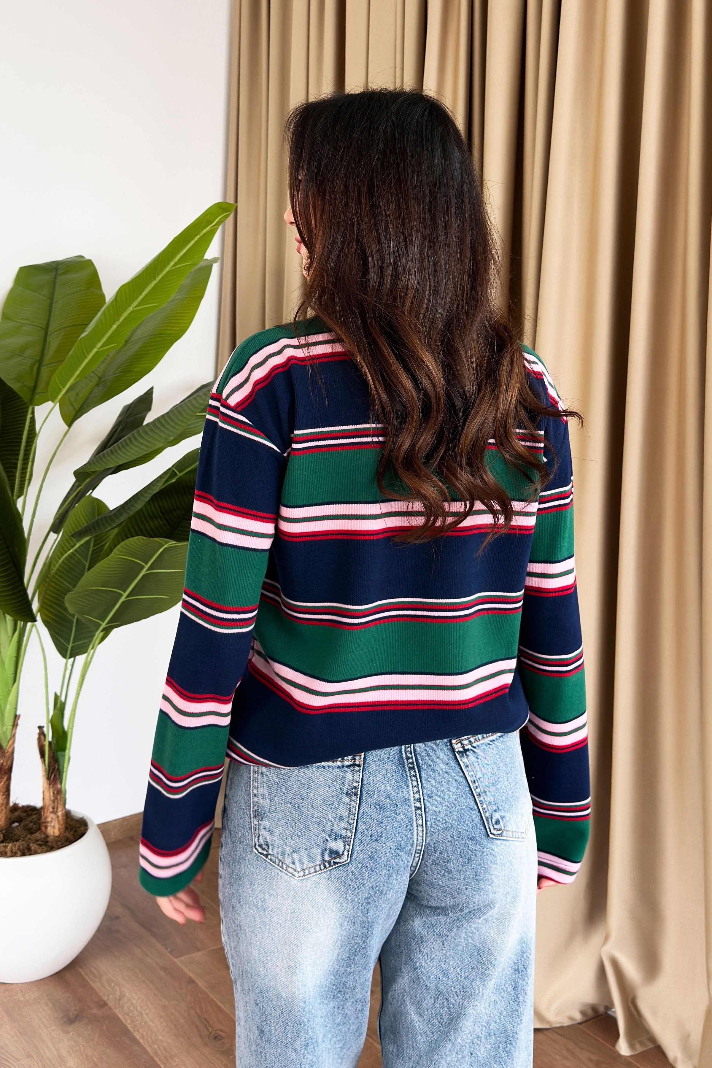 Gömlek Yaka Renk Geçişli Yeşil Sweatshirt