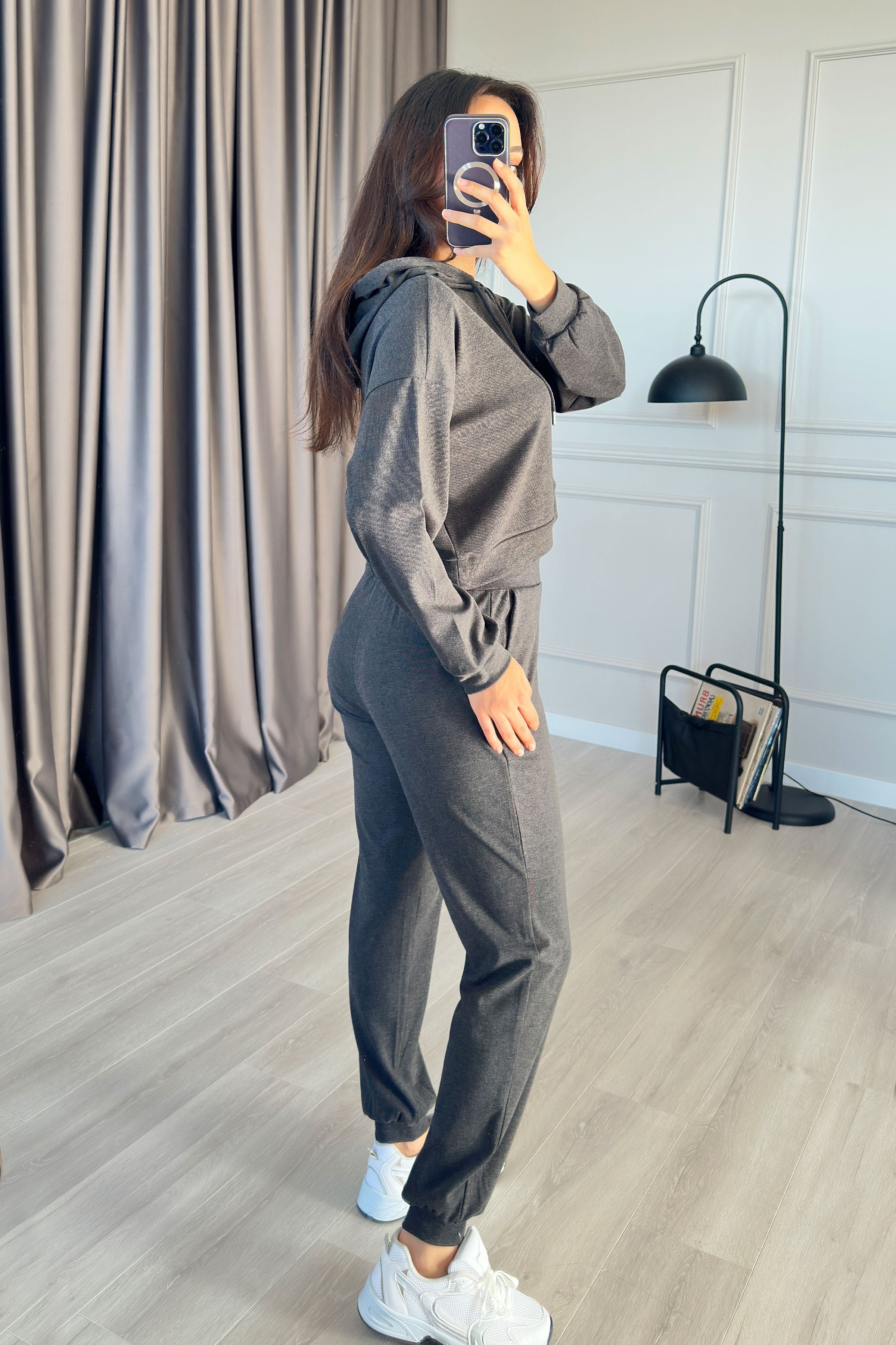 Kapüşonlu Likralı Cupra Antrasit Spor Takım