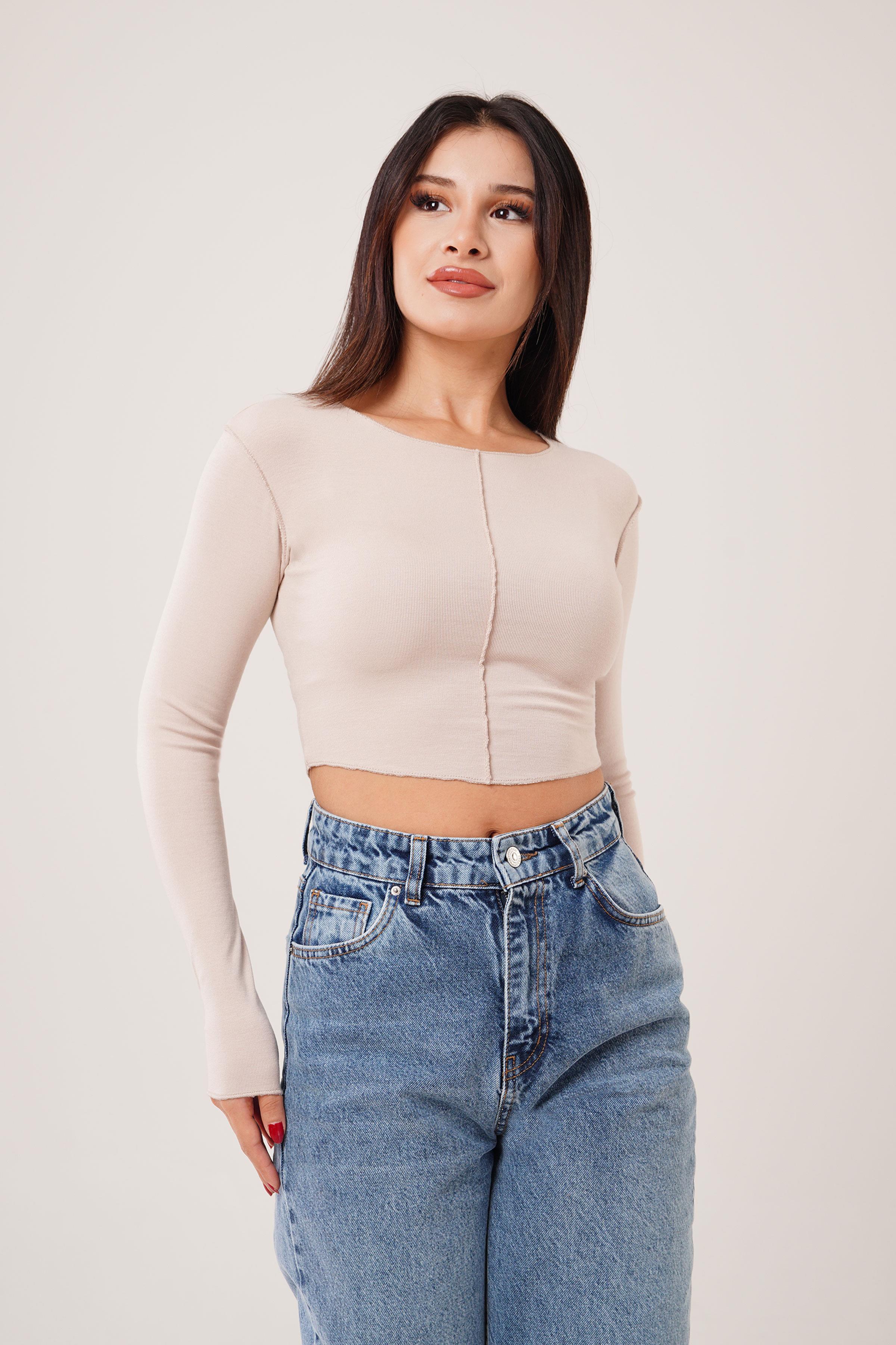 Ters Dikişli Basic Bej Body Bluz