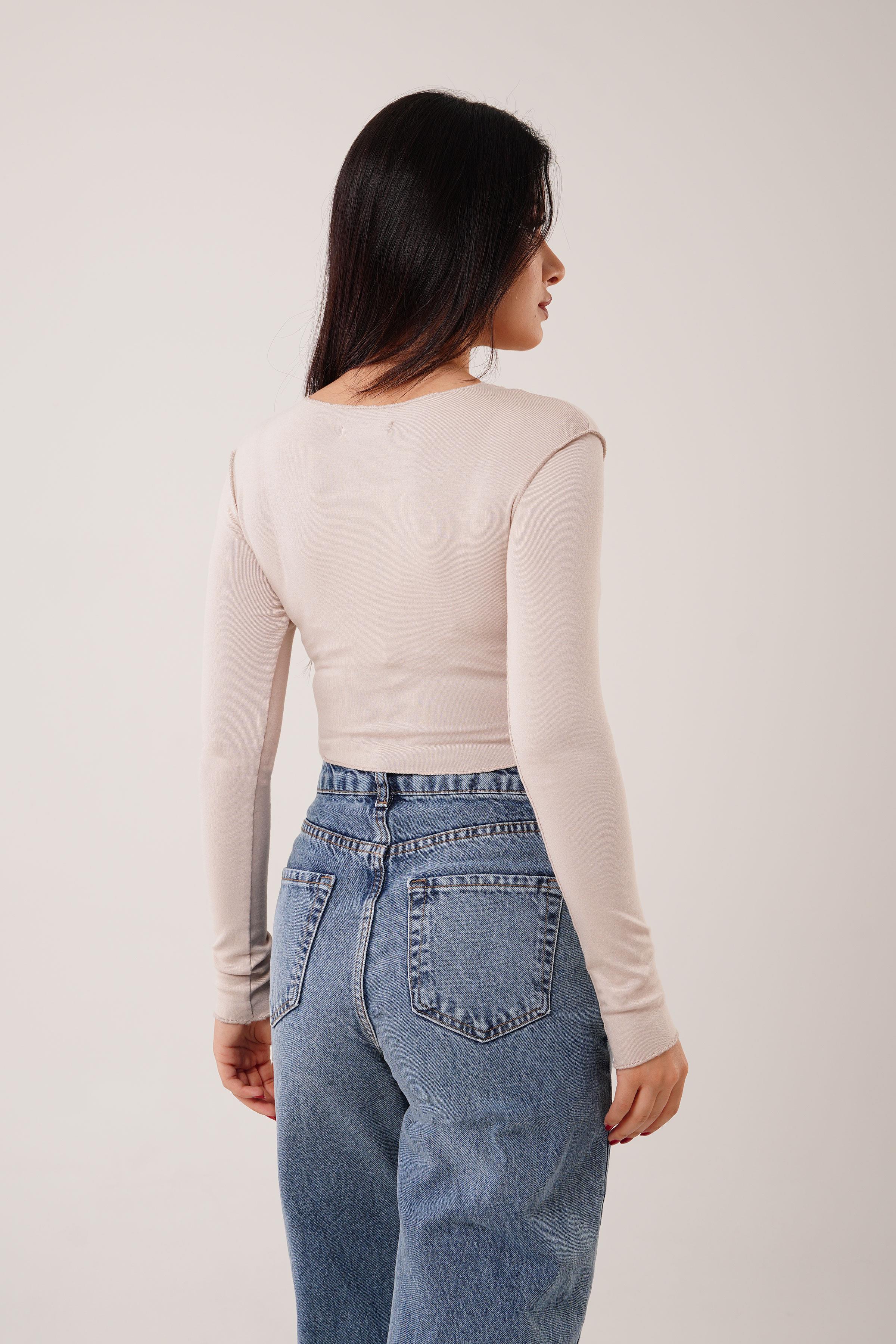 Ters Dikişli Basic Bej Body Bluz