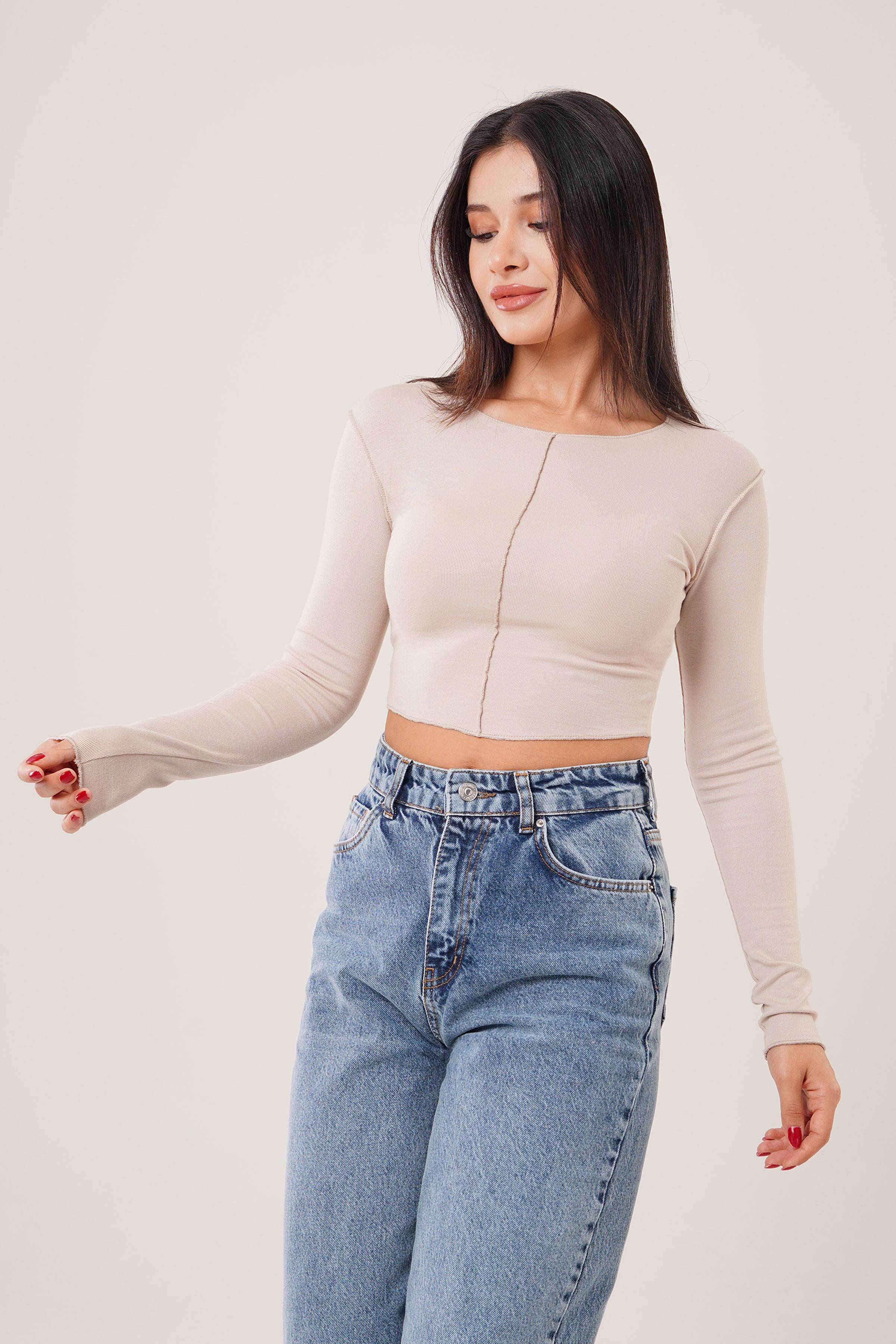 Ters Dikişli Basic Bej Body Bluz