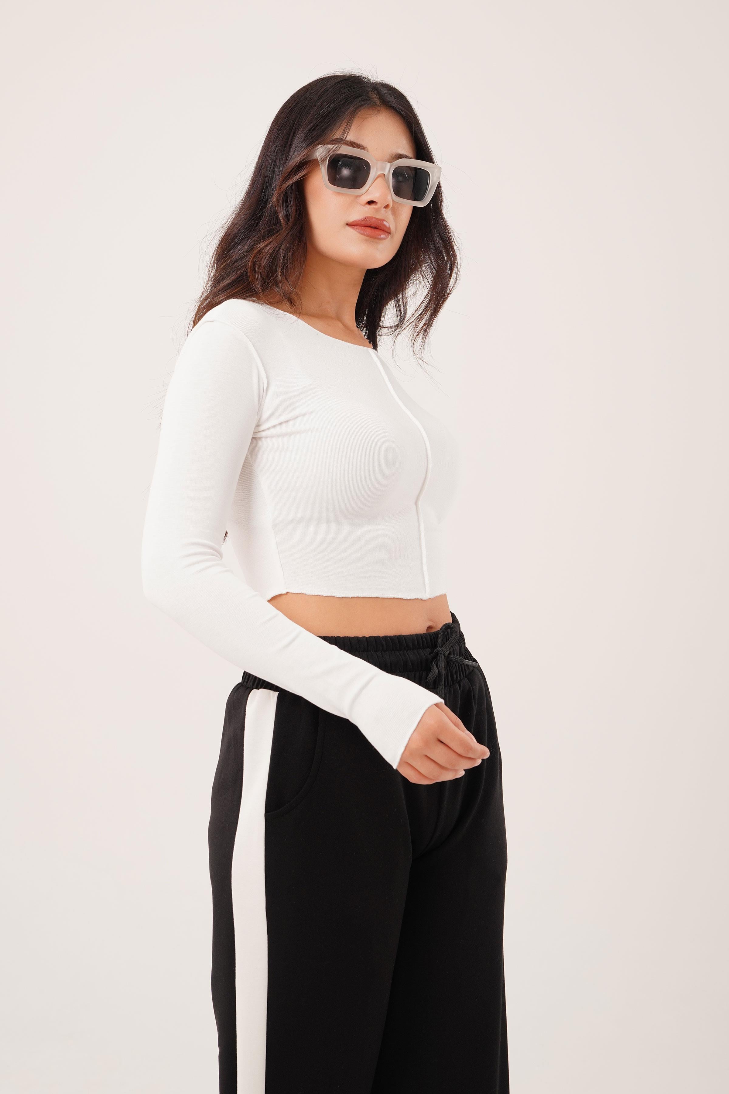 Ters Dikişli Basic Beyaz Body Bluz