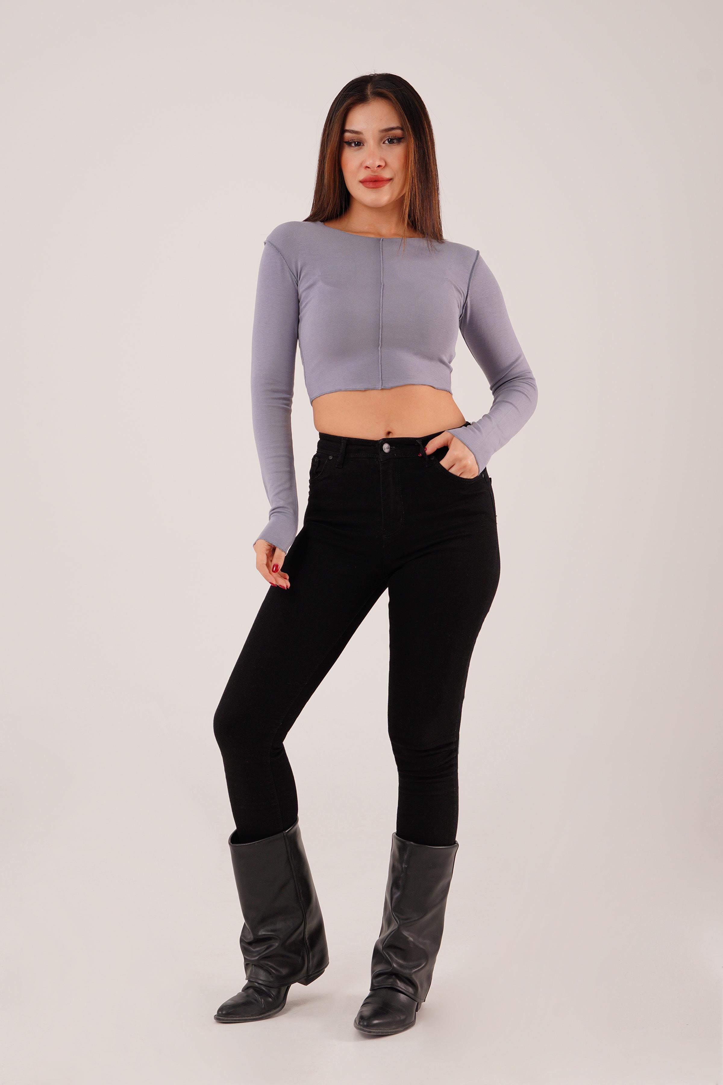 Ters Dikişli Basic Gri Body Bluz