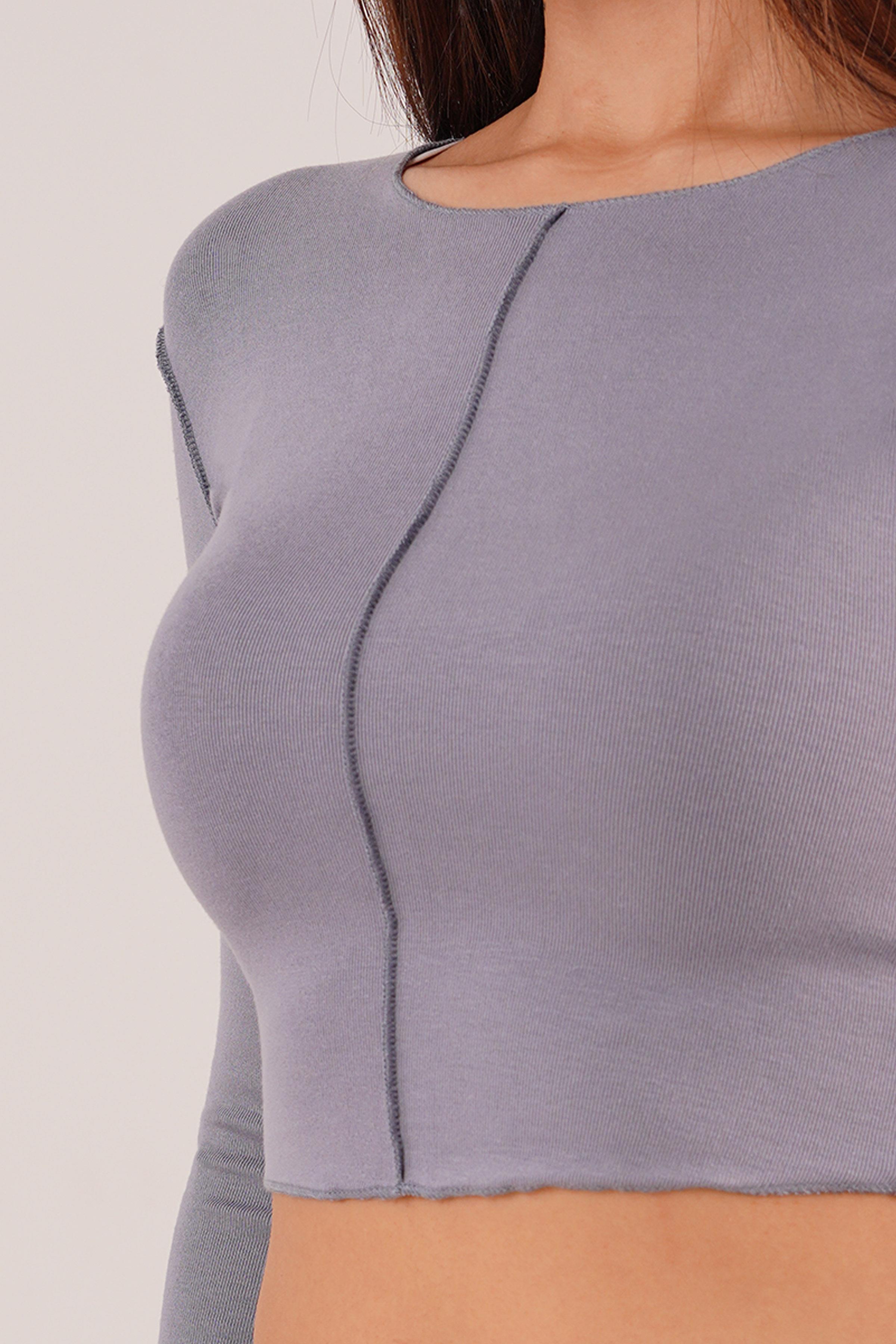 Ters Dikişli Basic Gri Body Bluz