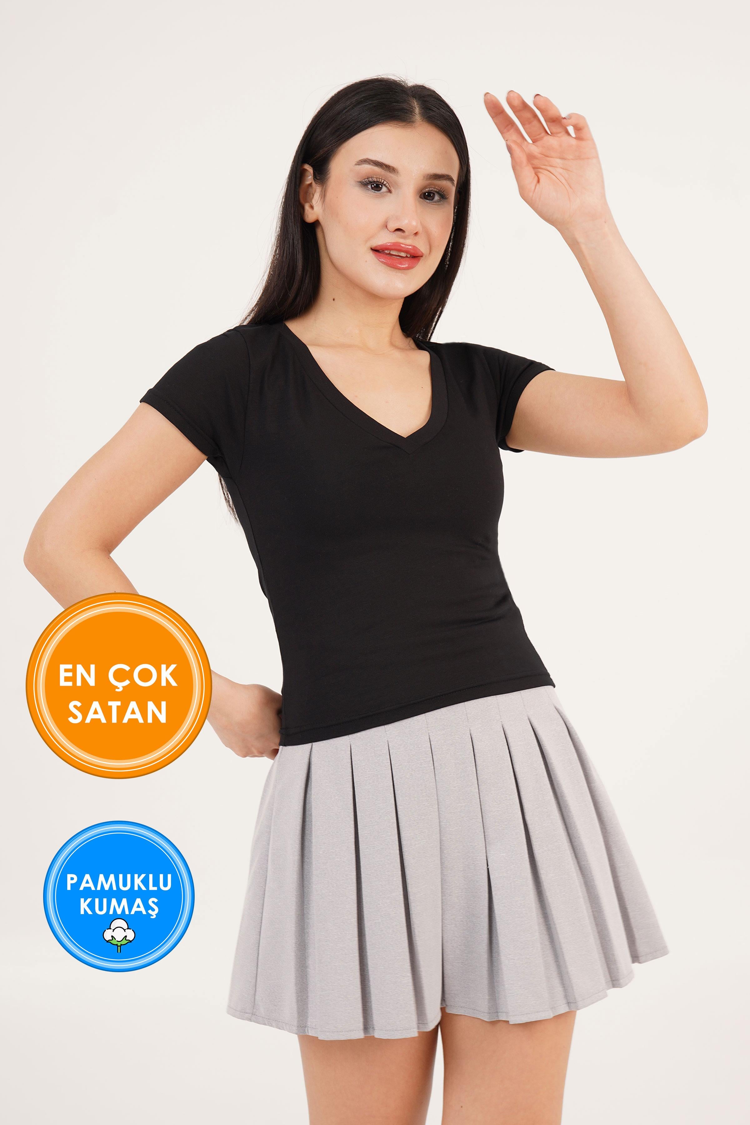 V Yaka Basic Siyah Tişört