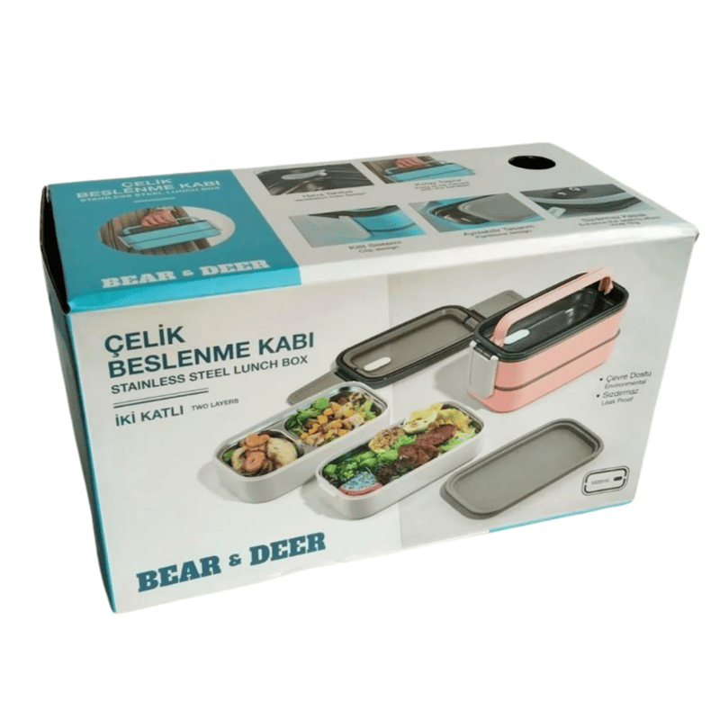 CERENB&D İKİ KATLI ÜÇ BÖLMELİ ÇELİK BESLENME KABI 3 RENK (1132)8680965678074