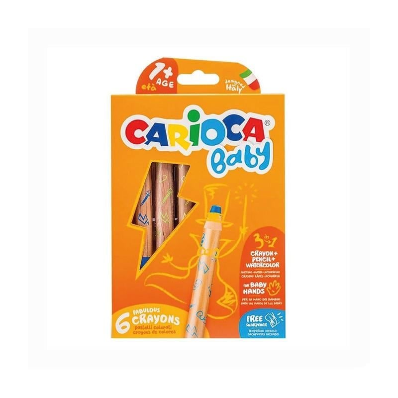Carioca Jumbo Bebek Ahşap Gövdeli Boya Kalemi 6 Renk Kalemtraş 3 in1