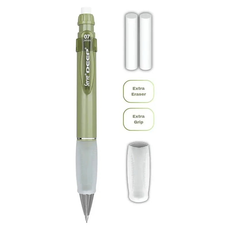 SERVEDEEP VERSATİL KALEM GRİP SİLGİ YEDEKLİ SET 07 MM GREEN İS THE NEW COOL8680869459564