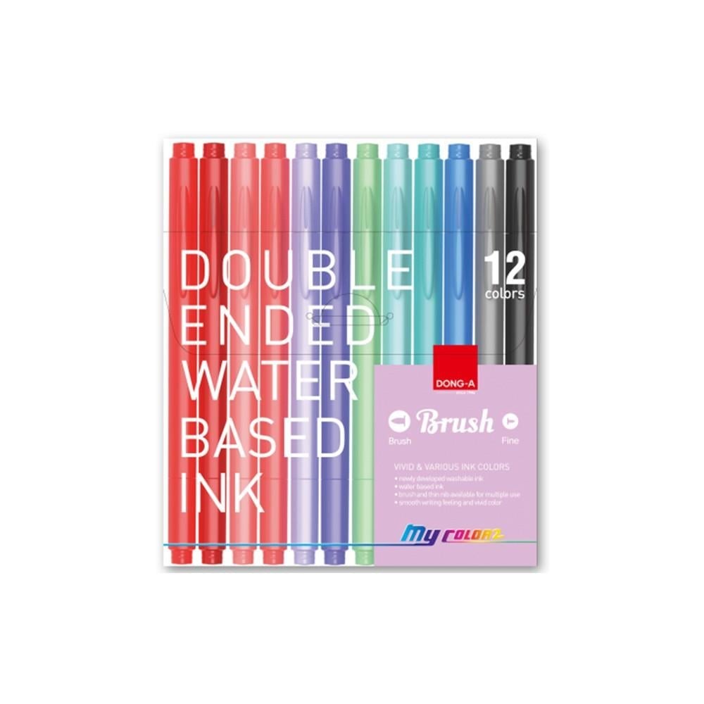 Dong-A My Color Çift Taraflı Fırça Uçlu Keçeli Kalem 12 Renk