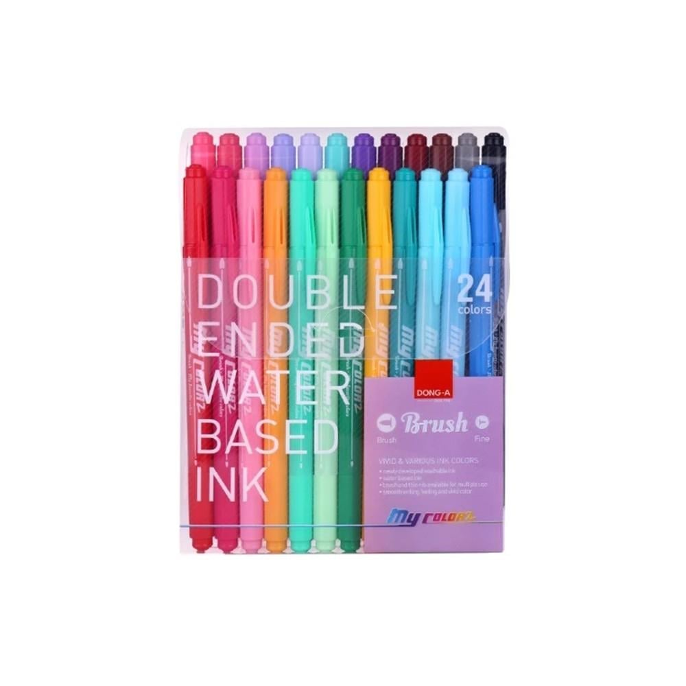 Dong-A My Color Çift Taraflı Fırça Uçlu Keçeli Kalem 24 Renk