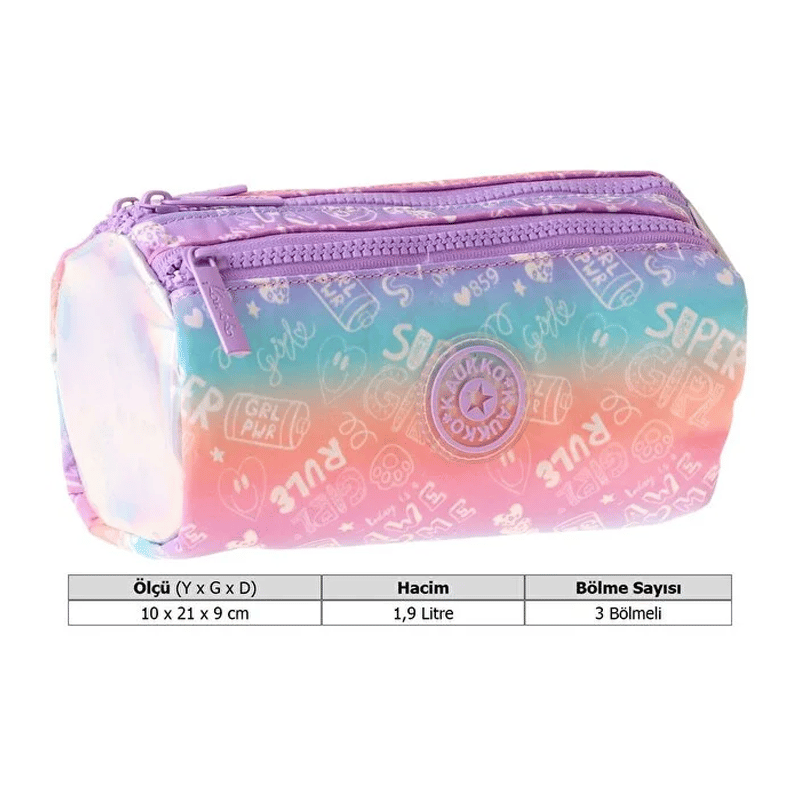 Kaukko Kaukko Kids Kız Çocuk Üç Bölmeli Renk Geçişli Lila Okul Kalem Çantası - L5350L5350