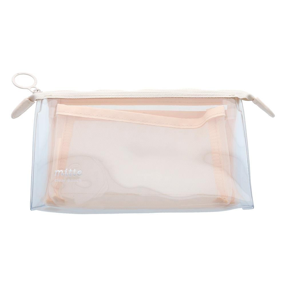 Sun-StarMitte Çift Bölmeli Şeffaf Pouch Kalemlik Bej4901770740638