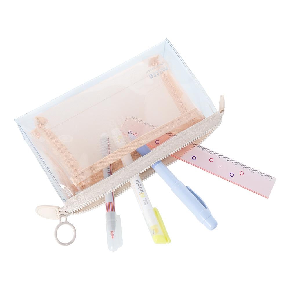 Sun-StarMitte Çift Bölmeli Şeffaf Pouch Kalemlik Bej4901770740638