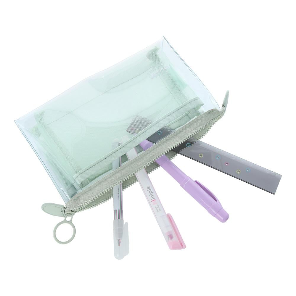 Sun-StarMitte Çift Bölmeli Şeffaf Pouch Kalemlik Yeşil 4901770740607