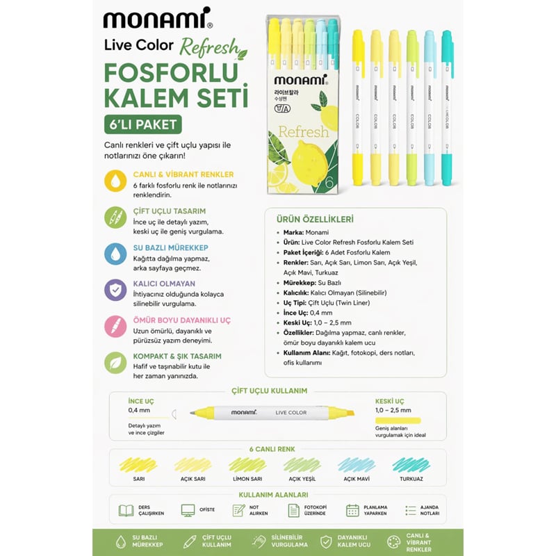 MONAMİMONAMİ LİVE COLOR ÇİZİM KALEMİ 6 LI REFRESH8801067718097