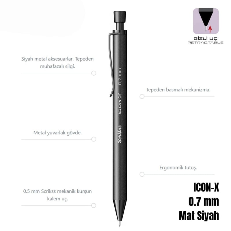 SCRIKSSScrikss ICON-X VERSATİL KALEM 0.7 SİYAH8690187390326