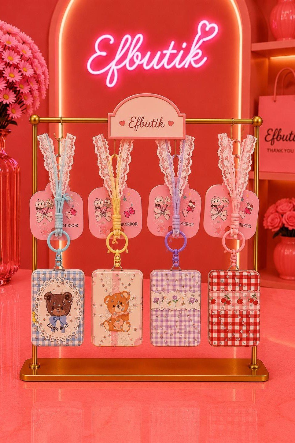 Charmlı Taşlı Little Bear Cep Aynası 