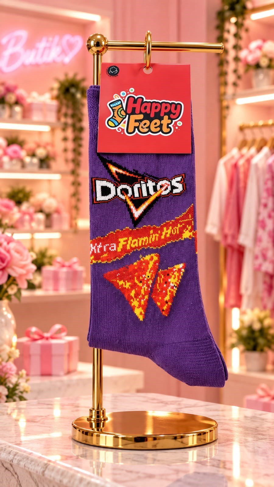 Doritos Xtra Flamin' Hot Desenli Mor Çorap