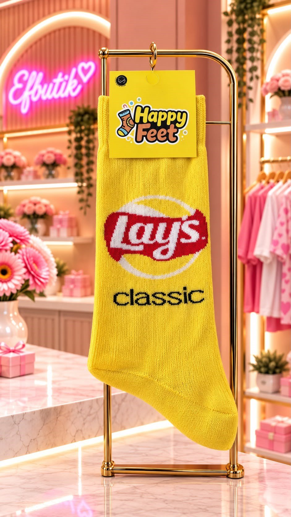 Lay's Classic Desenli Sarı Çorap