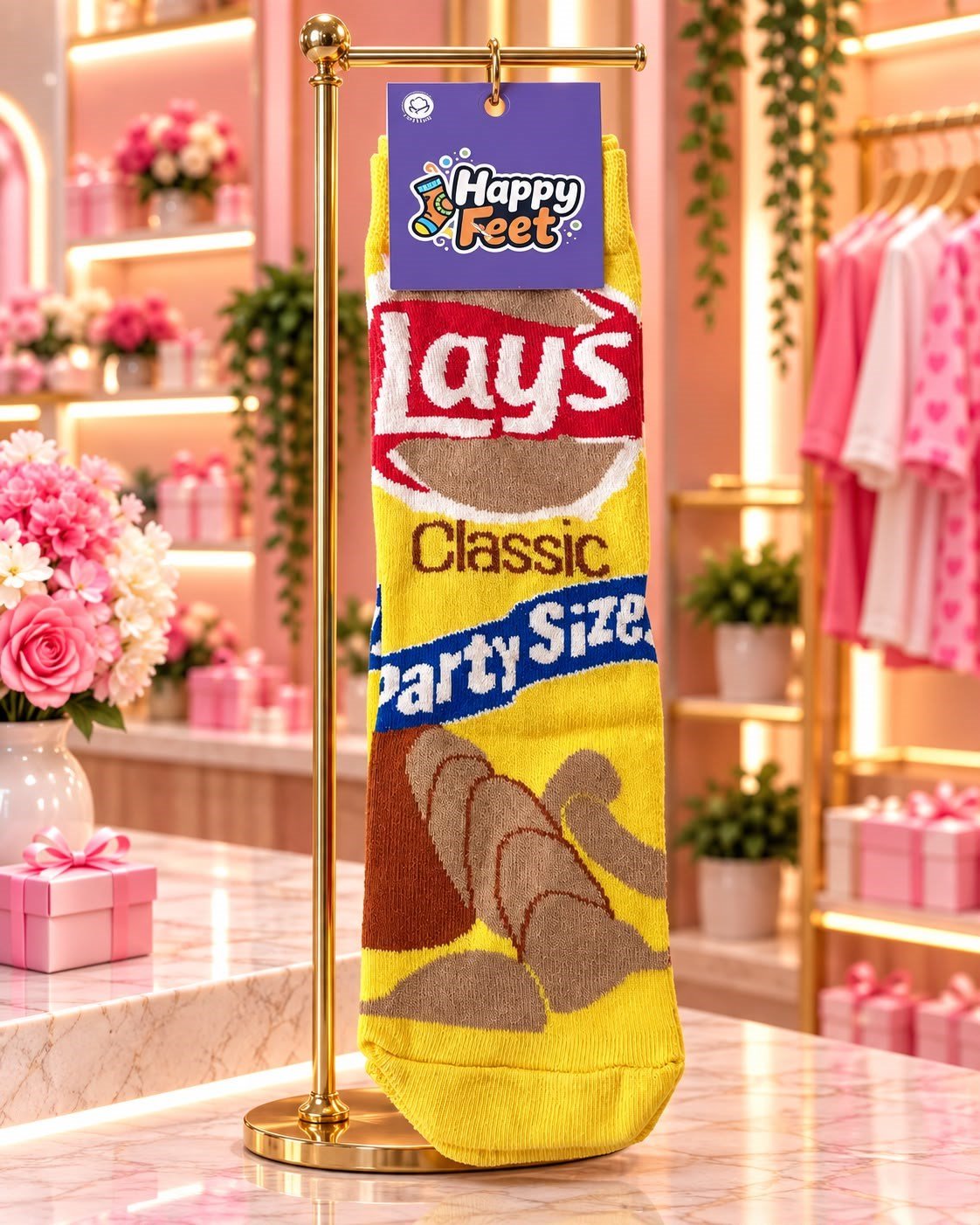 Lay's Classic Party Size Desenli Sarı Uzun Çorap